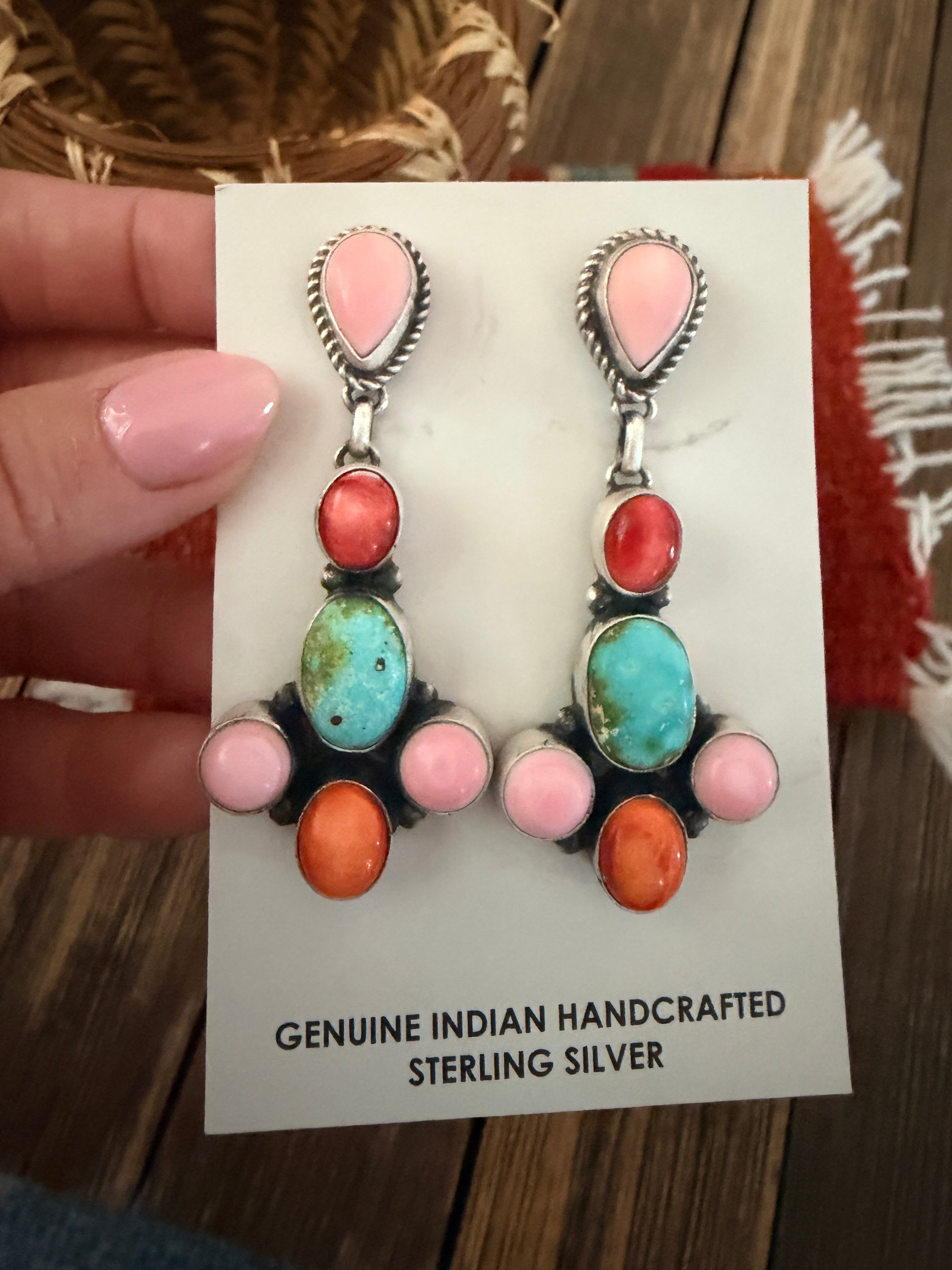 Handcrafted Multi Stone & Sterling Silver Dangle Earrings