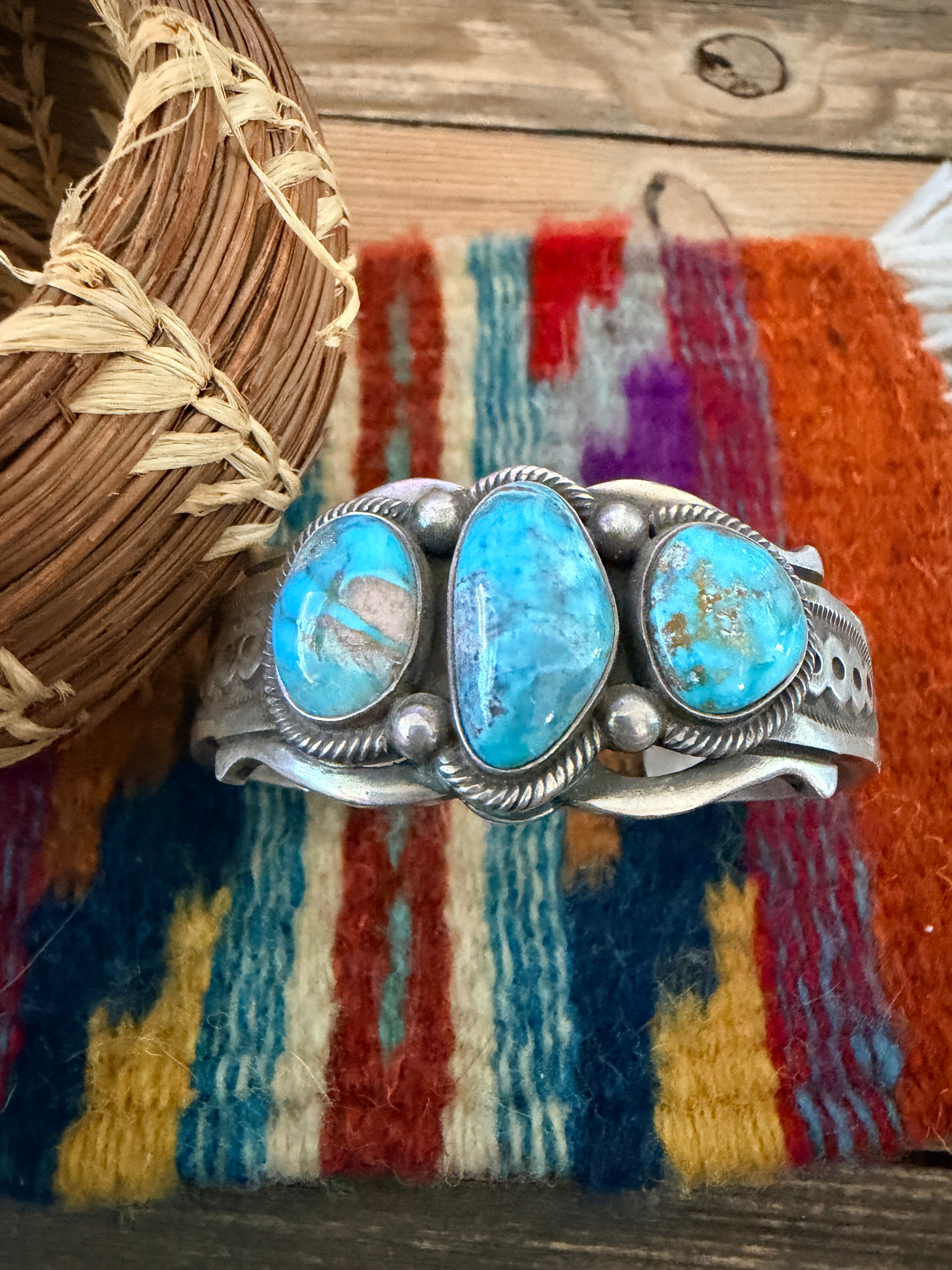 Handcrafted Turquoise & Sterling Silver Cuff Bracelet by Larry Martinez