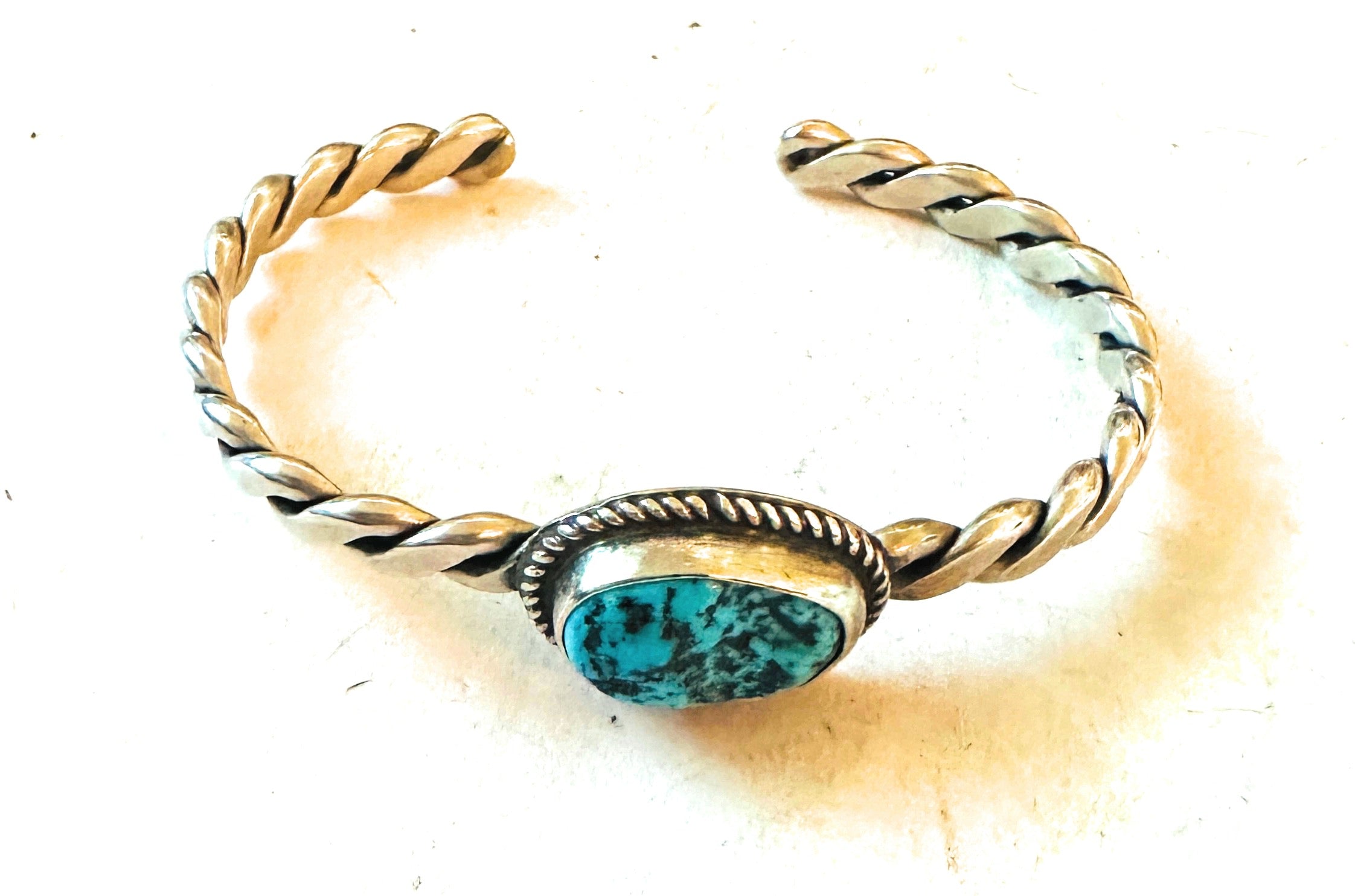 Navajo Turquoise & Twisted Sterling Silver Cuff Bracelet