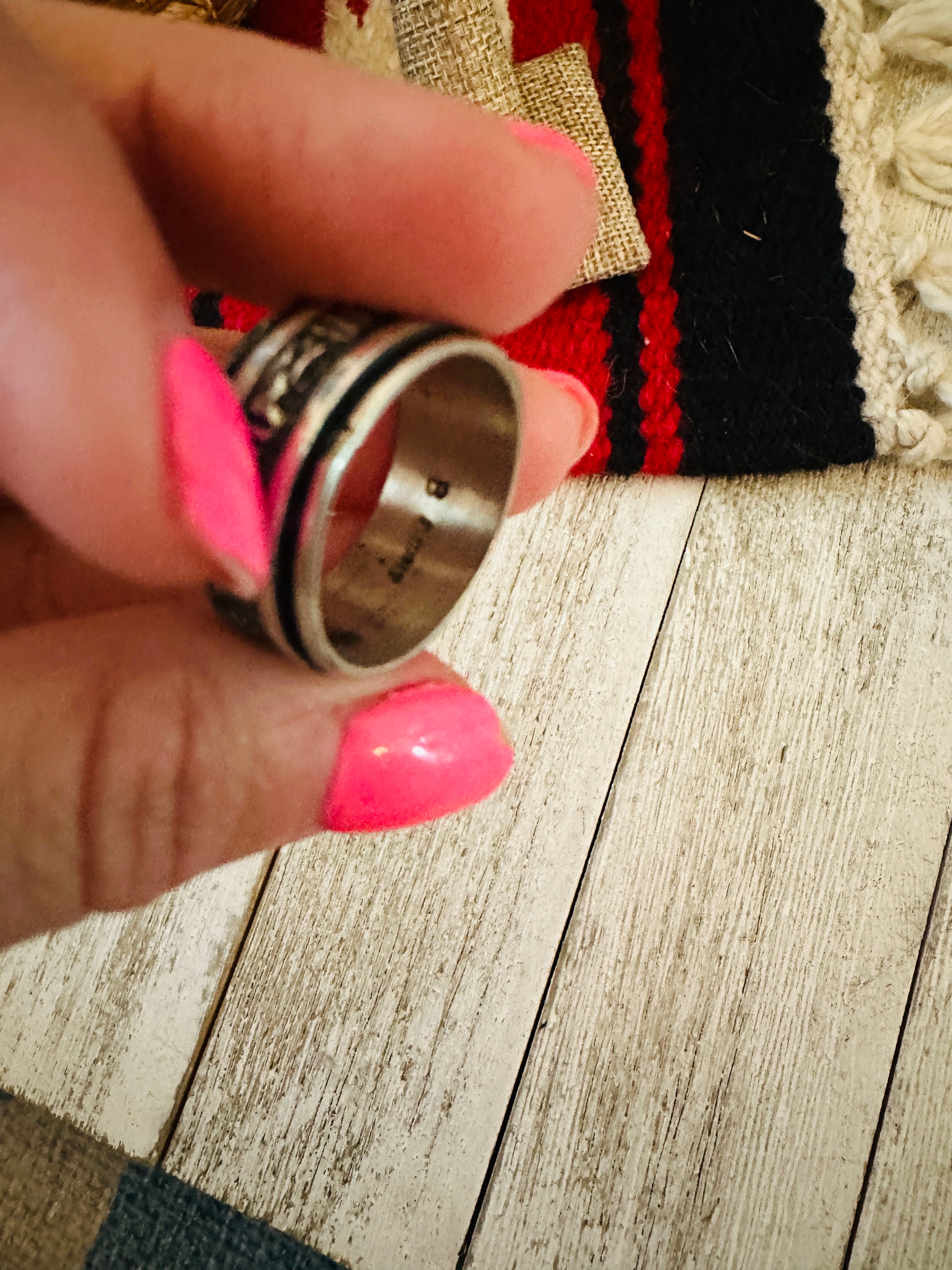 Handcrafted Hand Stamped Sterling Silver Storyteller Ring Size 8