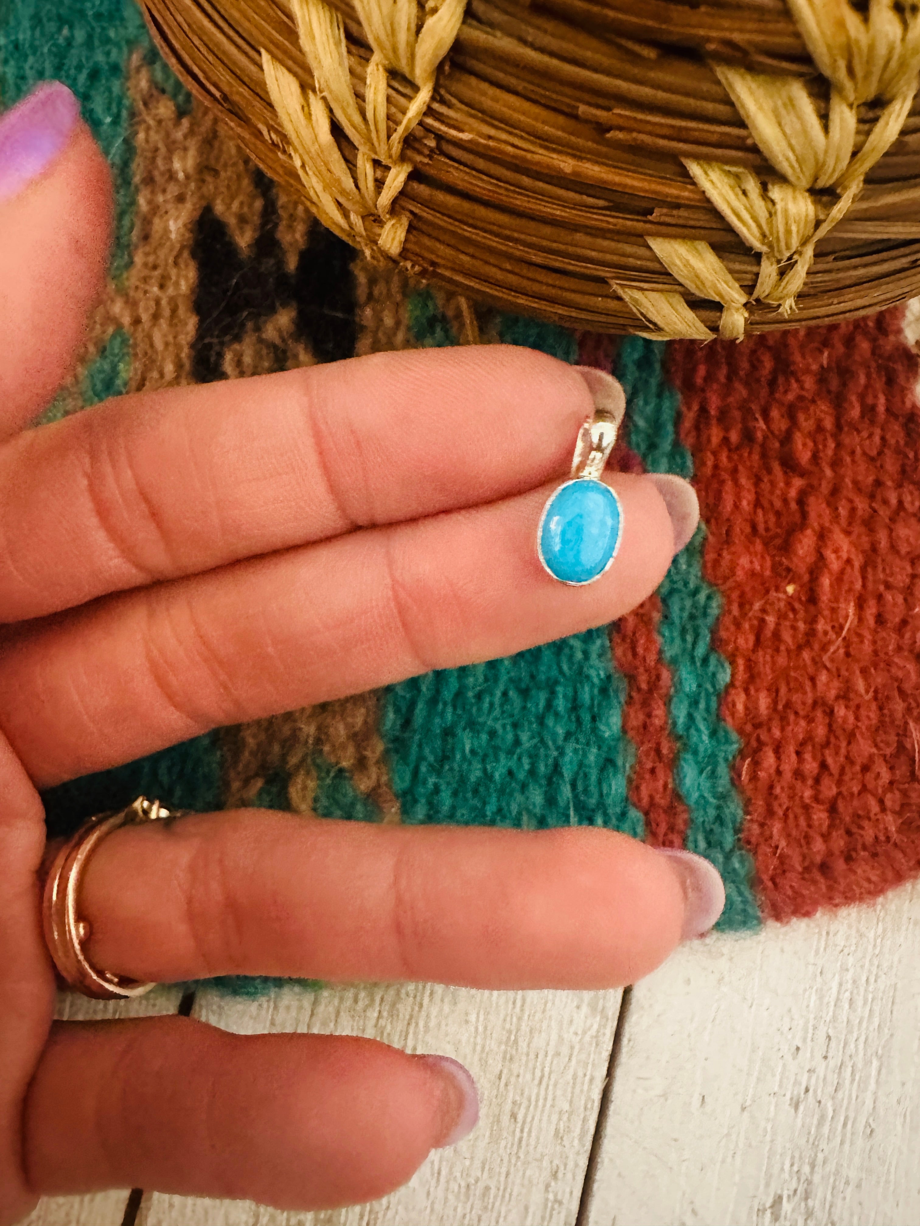 Navajo Sterling Silver & Kingman Turquoise Mini Pendant