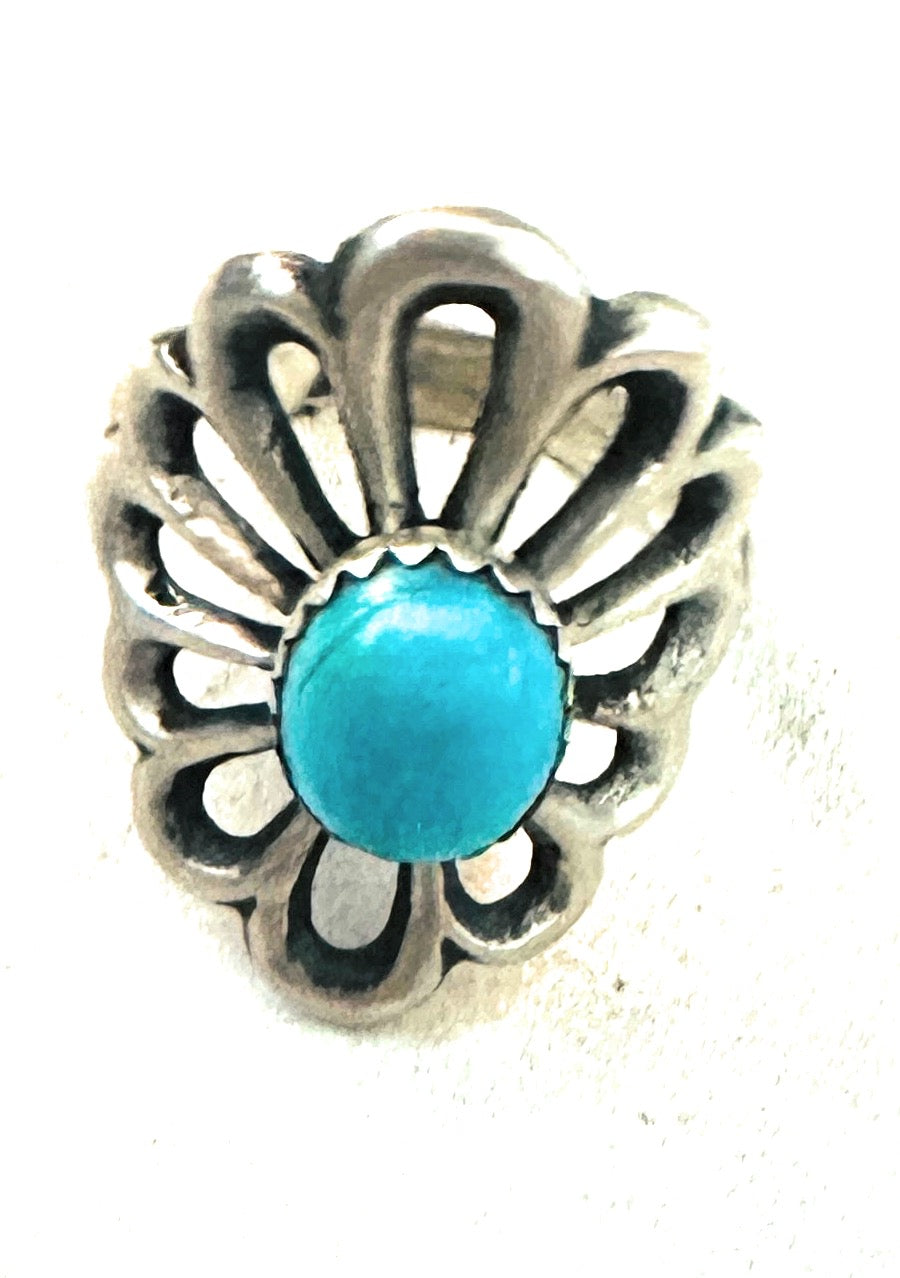 Navajo Sterling Silver & Turquoise Flower Ring