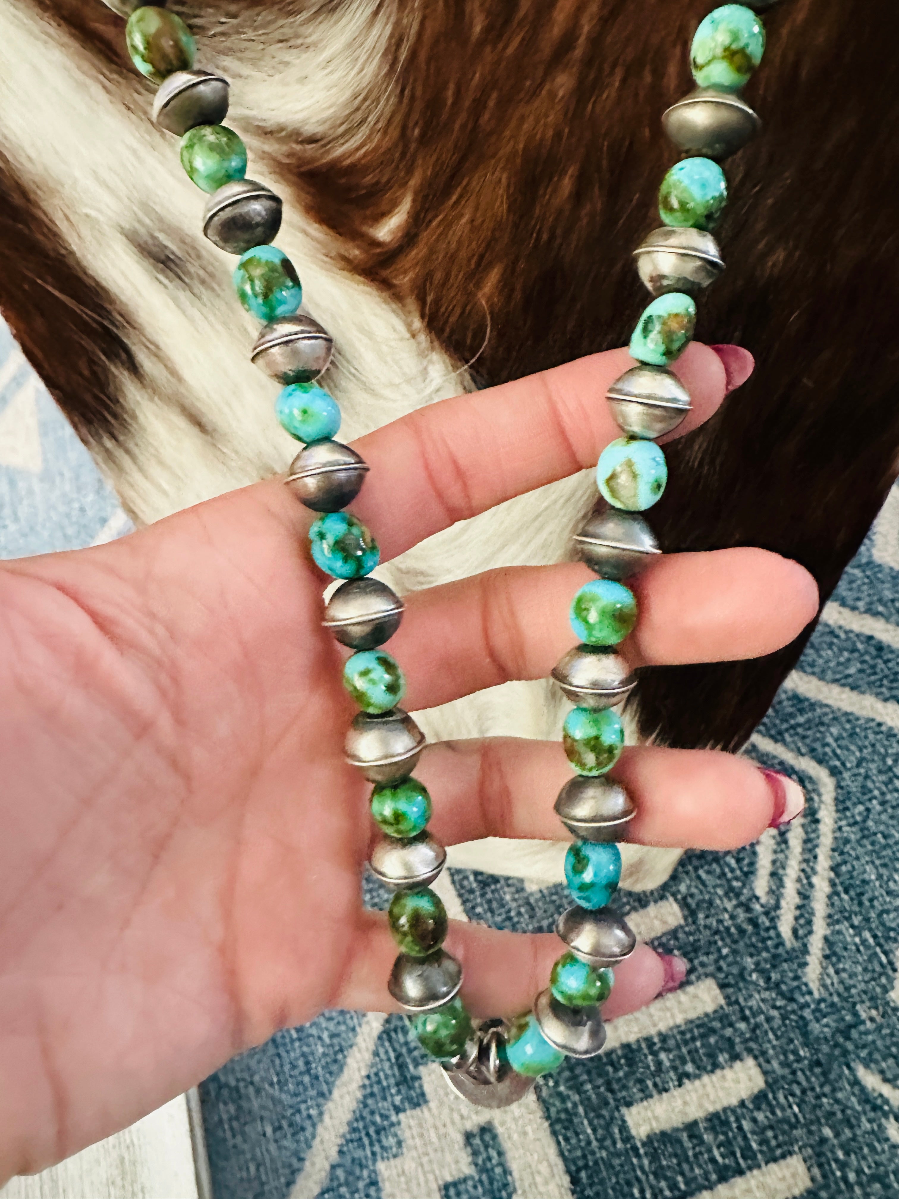 Handcrafted Sonoran Mountain Turquoise & Sterling Silver Beaded Tassel Necklace