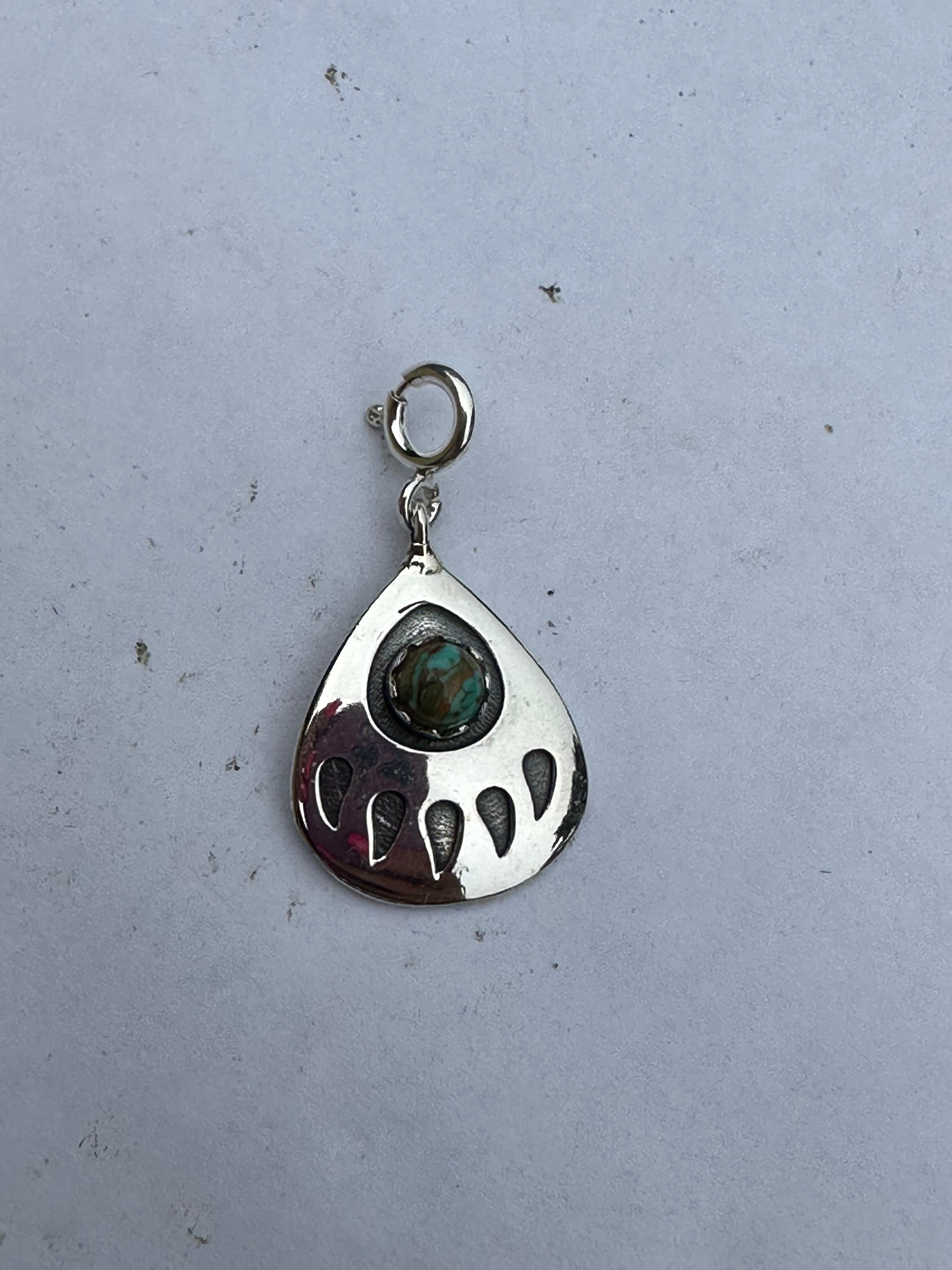 Sterling Silver and Royston Turquoise Bear Paw Charm