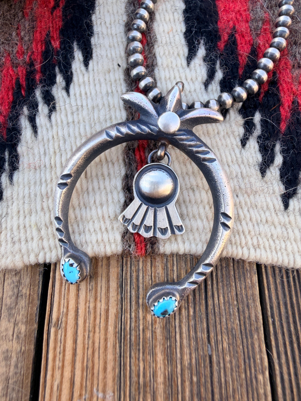 Handcrafted Sterling Silver & Turquoise Naja Pendant by Martha Cayatineto