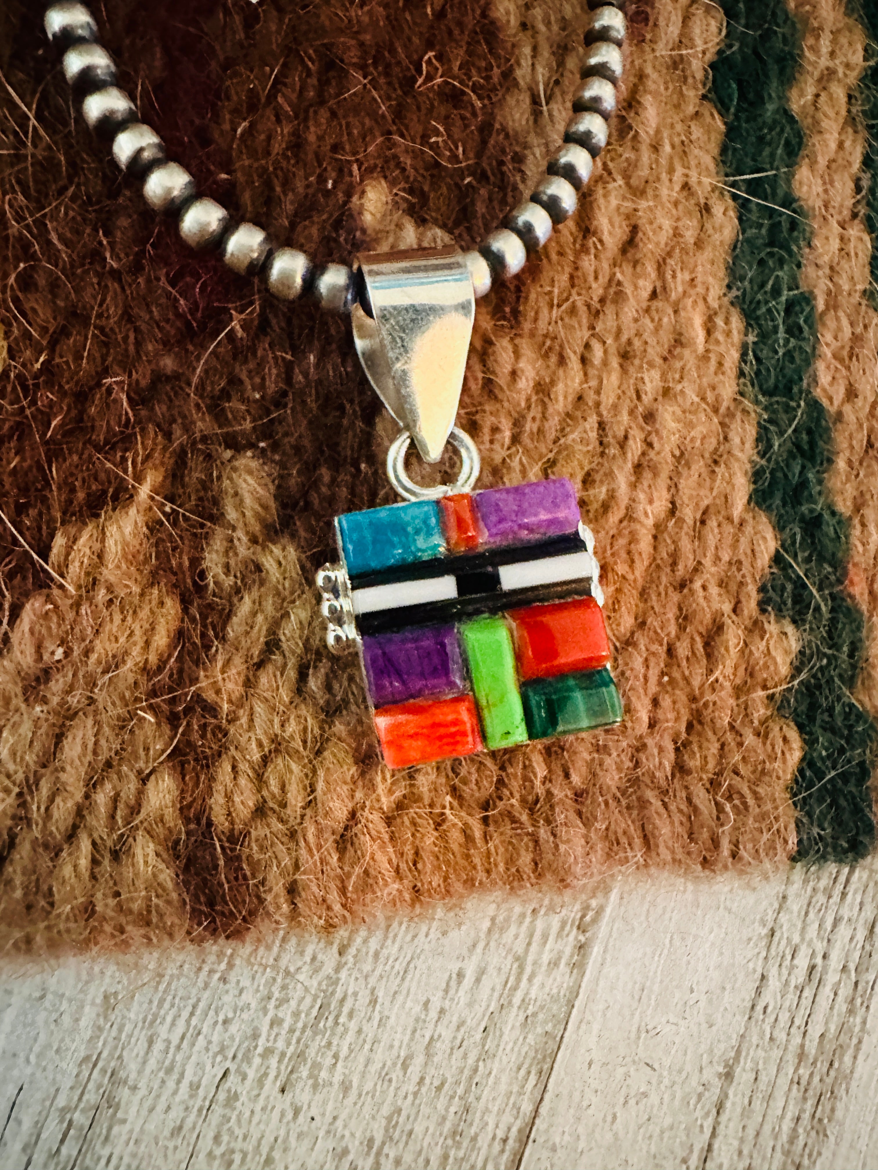 Navajo Multi Stone & Sterling Silver Inlay Double Sided Pendant