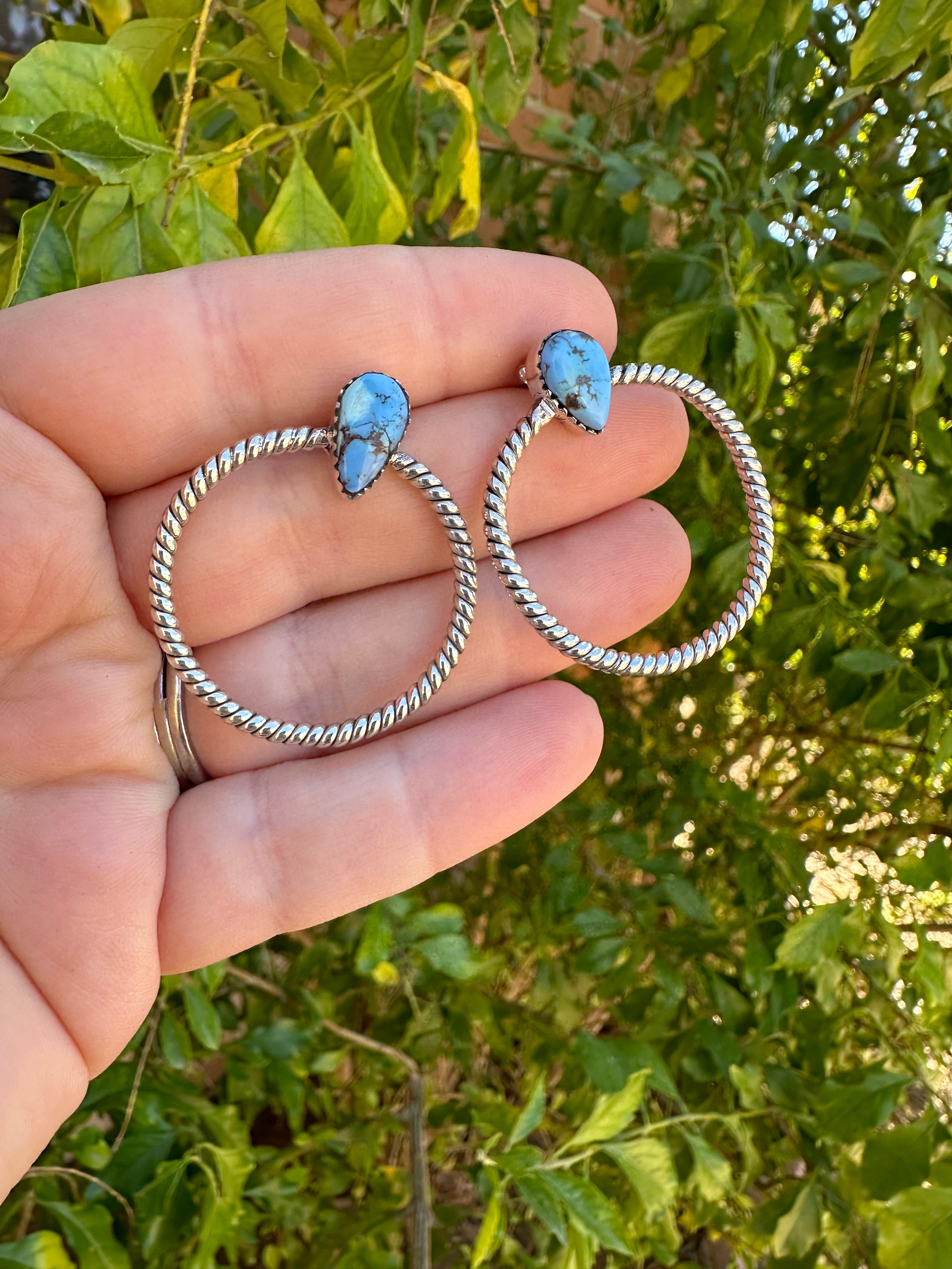 Turquoise gemstone silver hoop earrings outlet