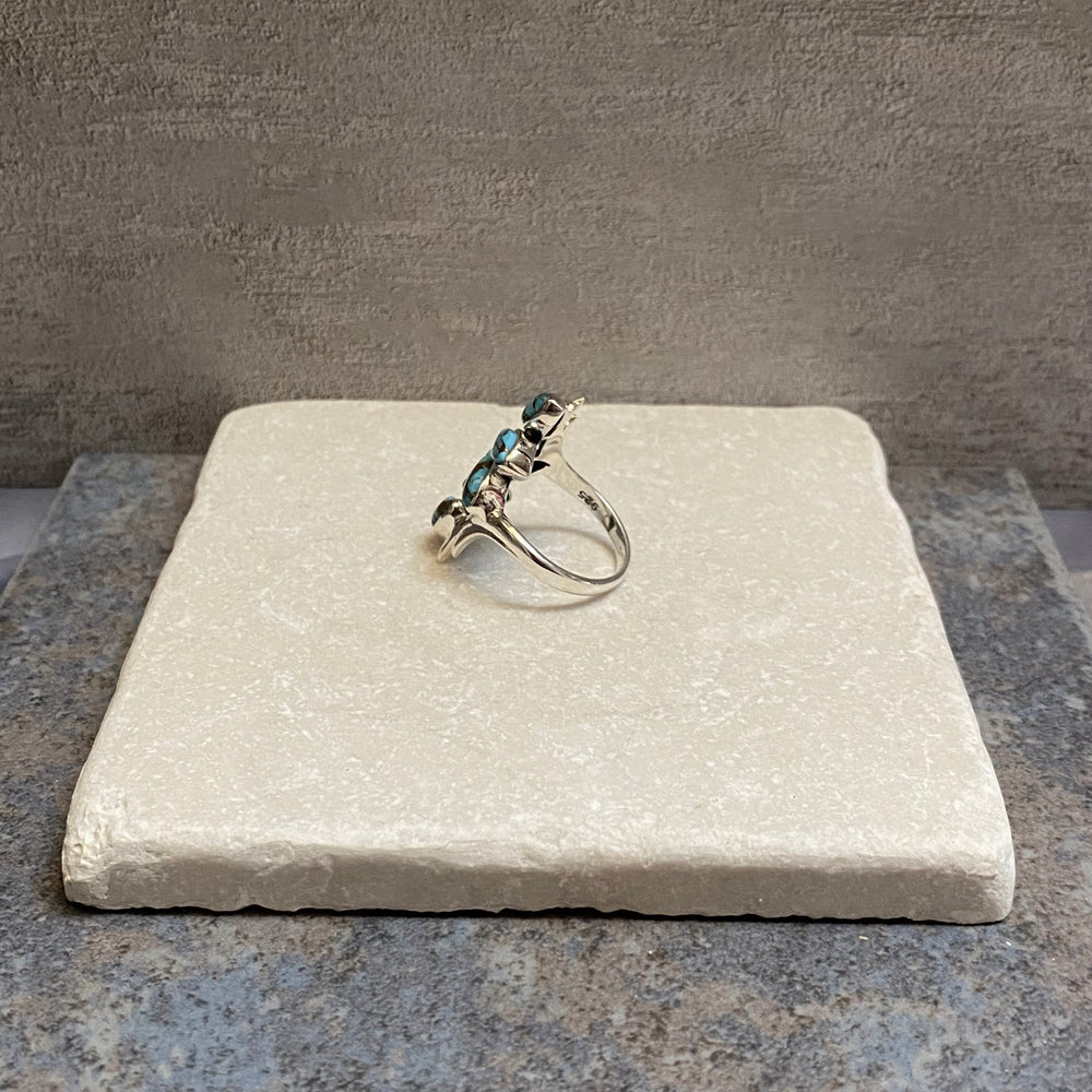 Sterling Silver Six Leaf Copper Turquoise Ring Size 8
