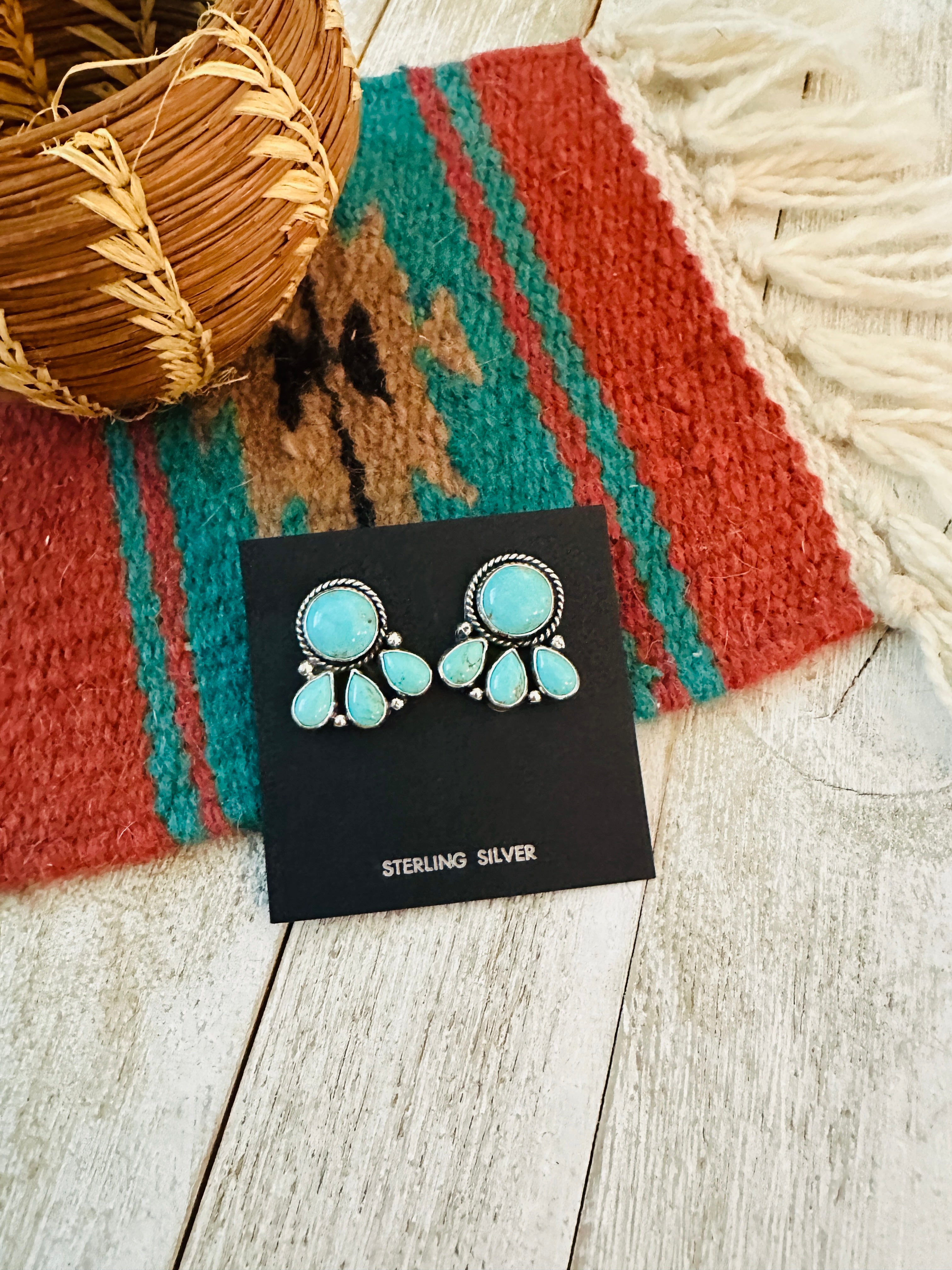 Handcrafted Sterling Silver & Turquoise Cluster Post Earrings