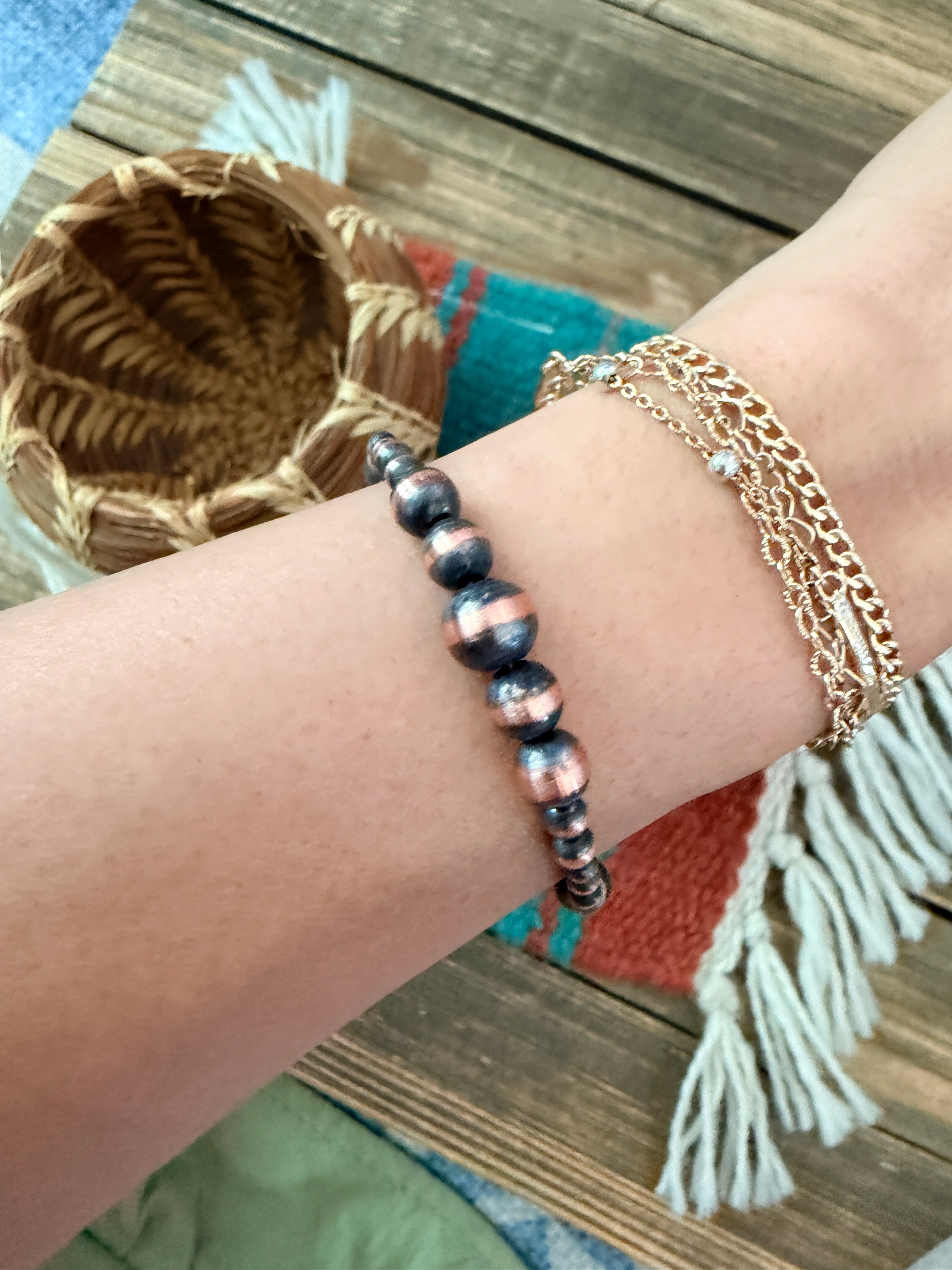 Handcrafted Copper Beaded Bracelet 7.5”