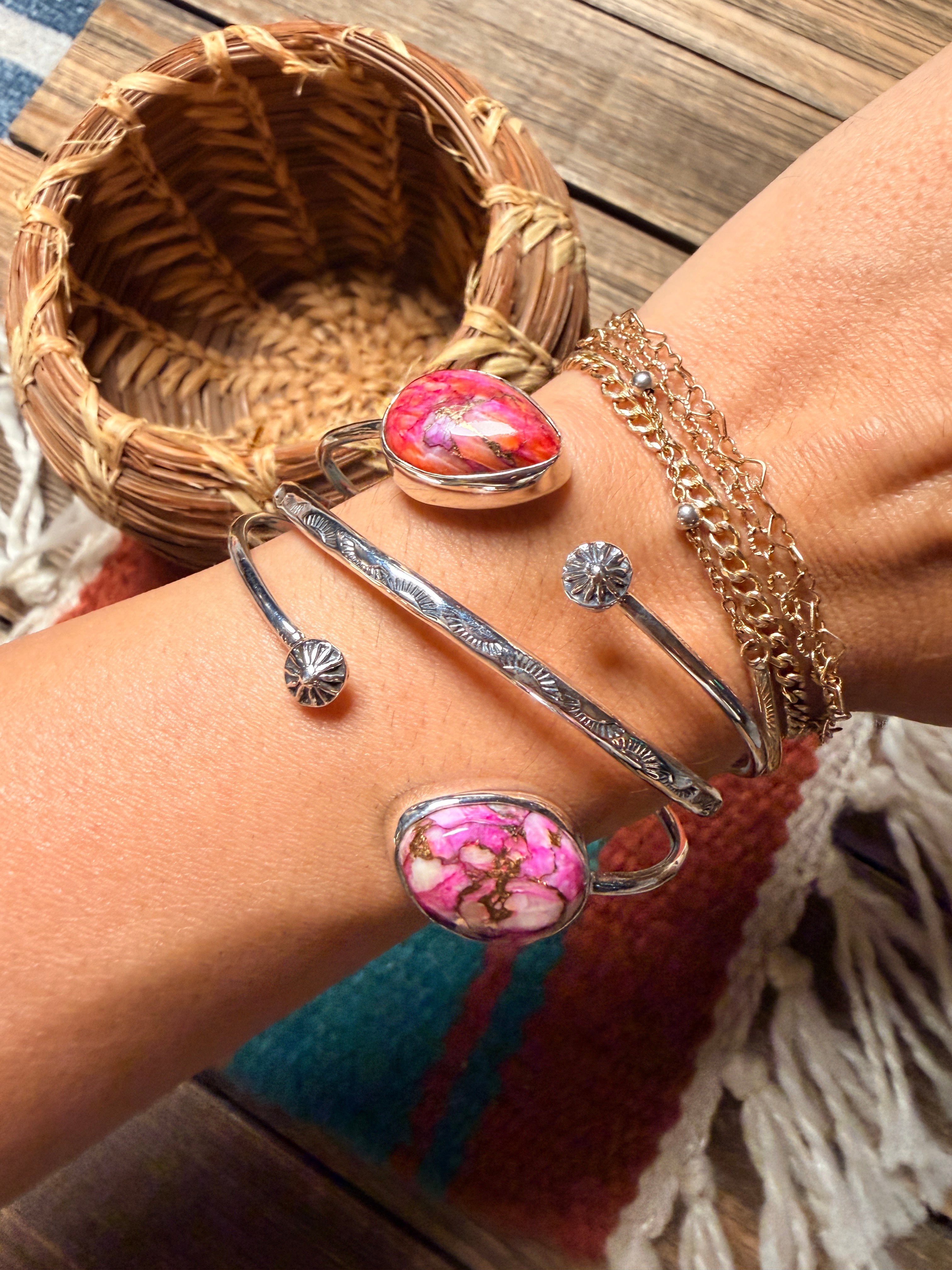 Handcrafted Sterling Silver & Pink Mojave Cuff Bracelet