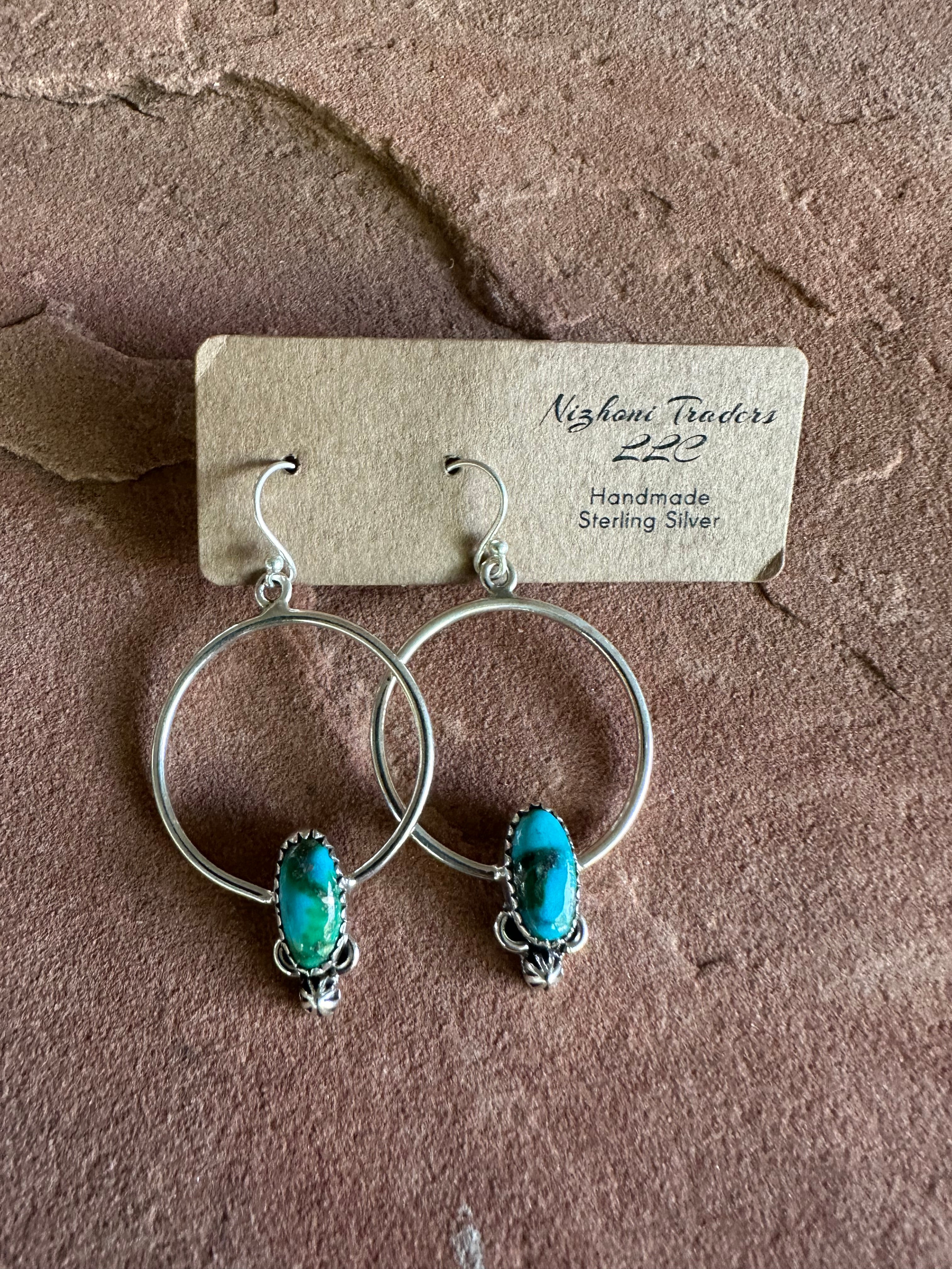 Handmade Sonoran Turquoise and Sterling Silver Hoop Earrings MORE BLUES