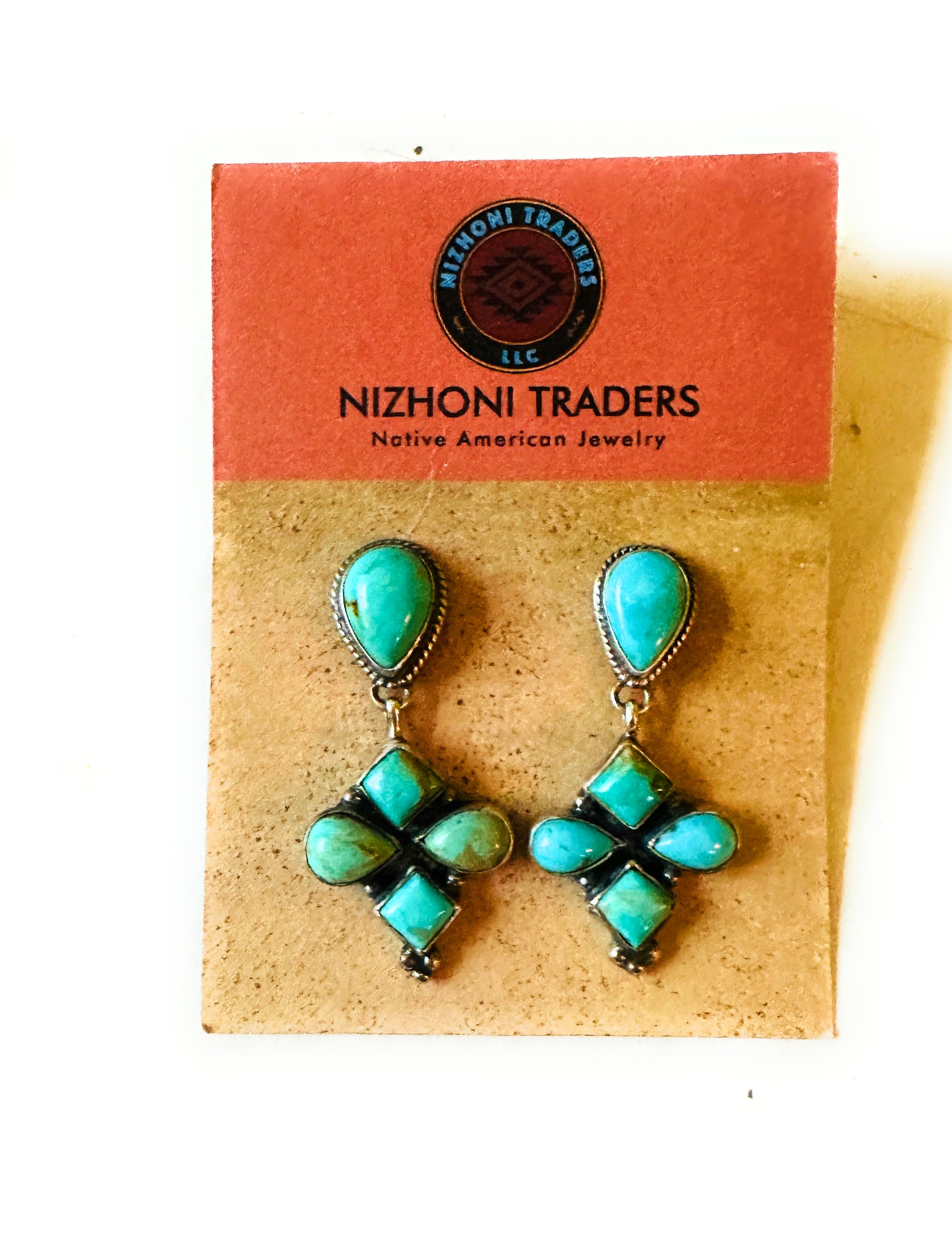 Navajo Turquoise & Sterling Silver Cluster Dangle Earrings