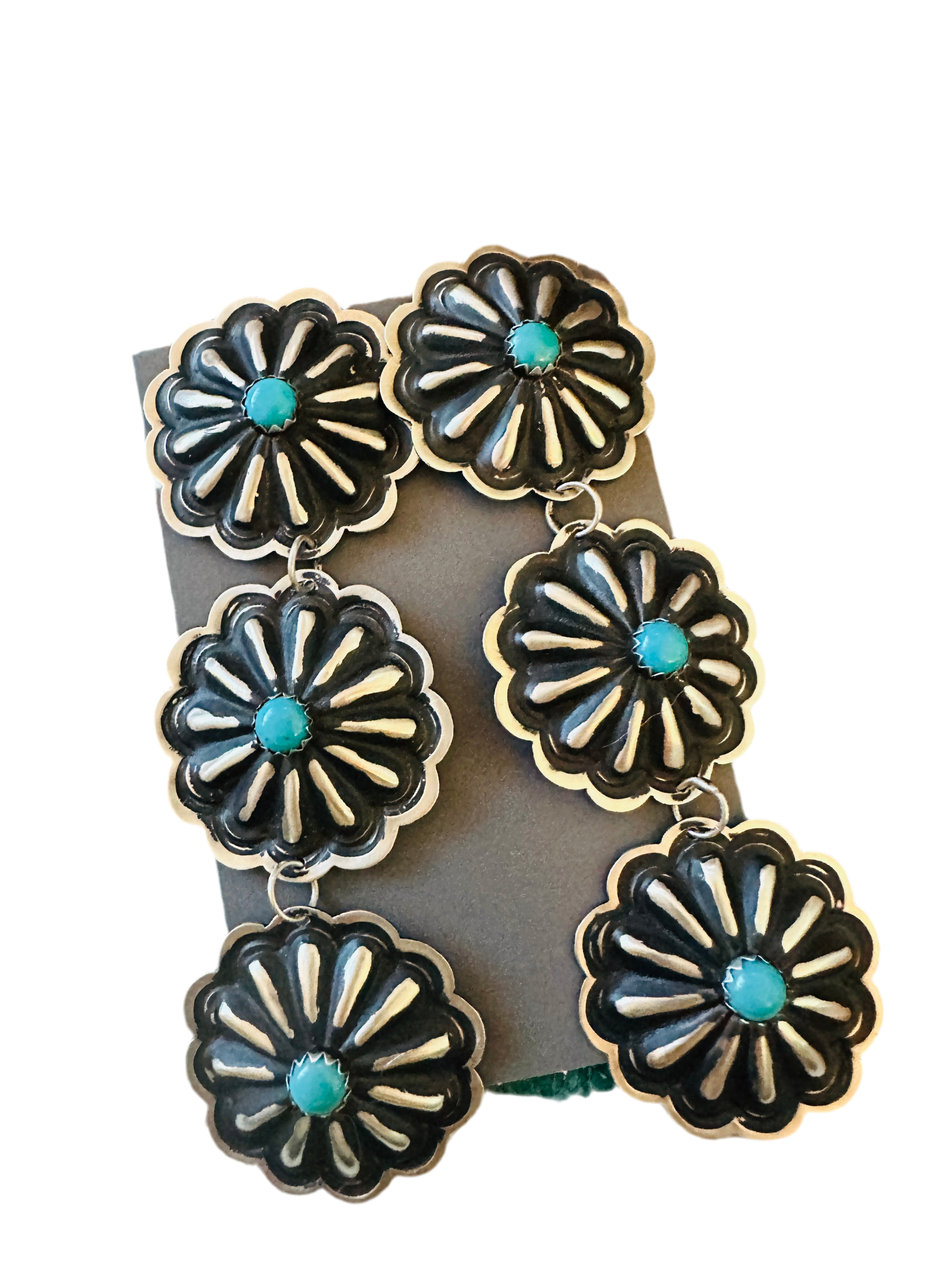 Handcrafted Turquoise & Sterling Silver Concho Dangle Earrings