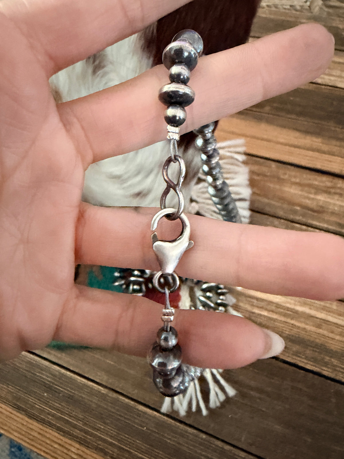 Handcrafted Turquoise & Sterling Silver Beaded Double Sided Jacla Necklace