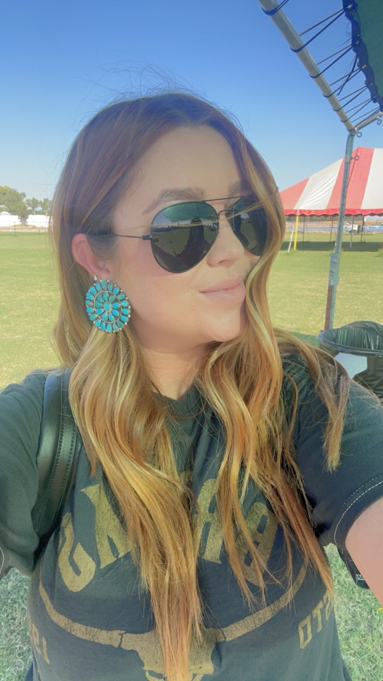 Navajo Sterling Silver & Kingman Turquoise Cluster Earrings Signed