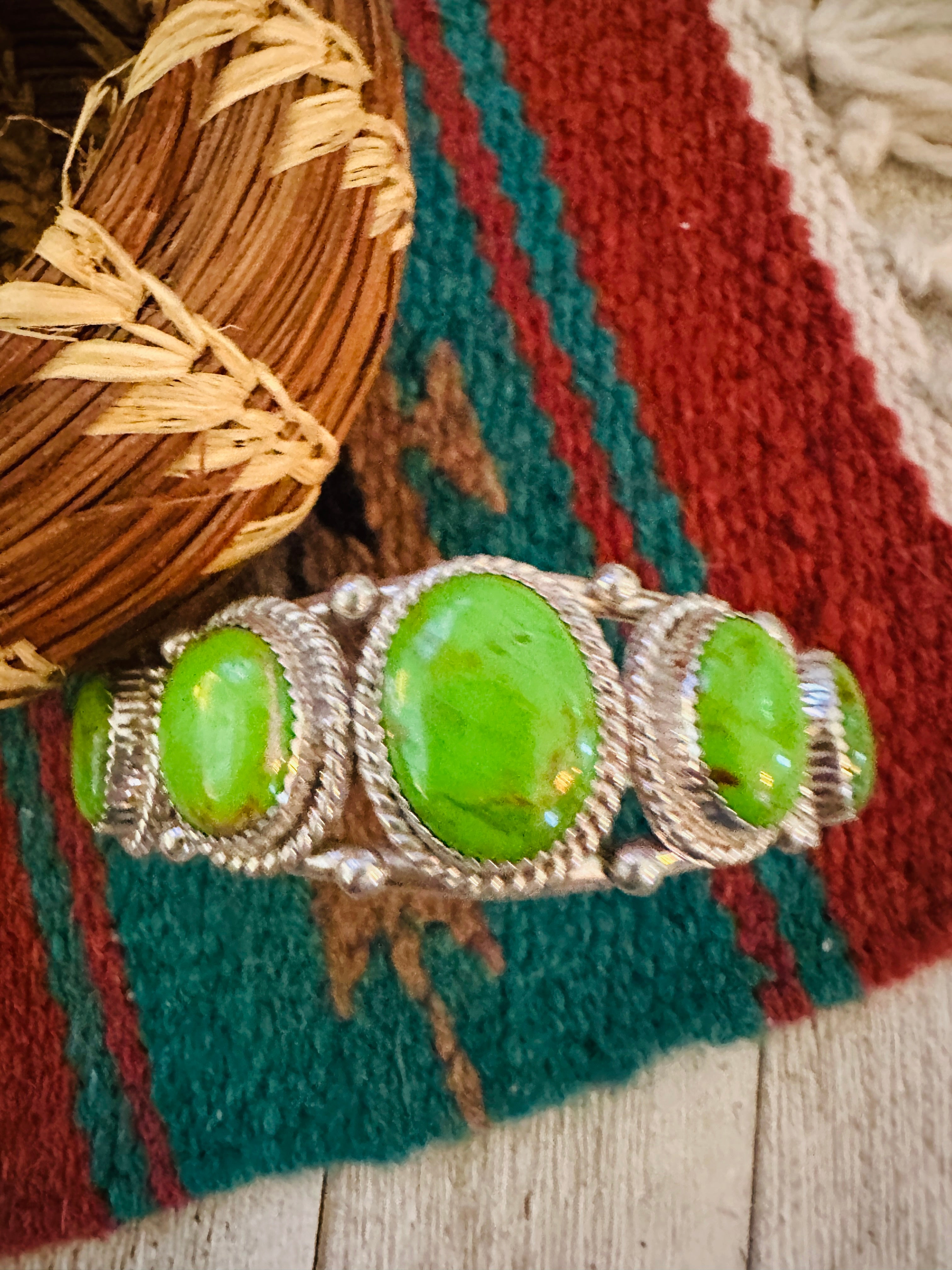 Handcrafted Green Kingman Turquoise & Sterling Silver Cuff Bracelet