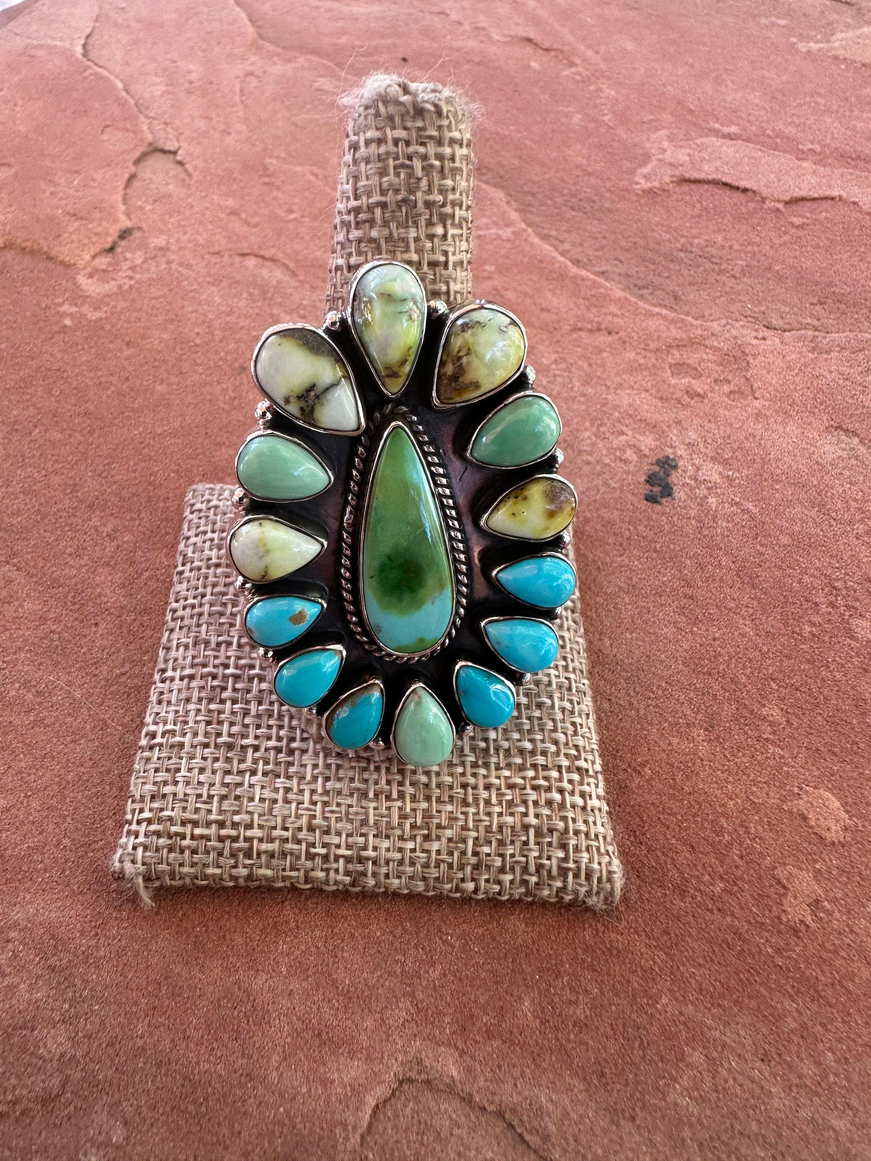 Beautiful Handmade Palomino Turquoise, Sonoran Turquoise And Sterling Silver Adjustable Ring