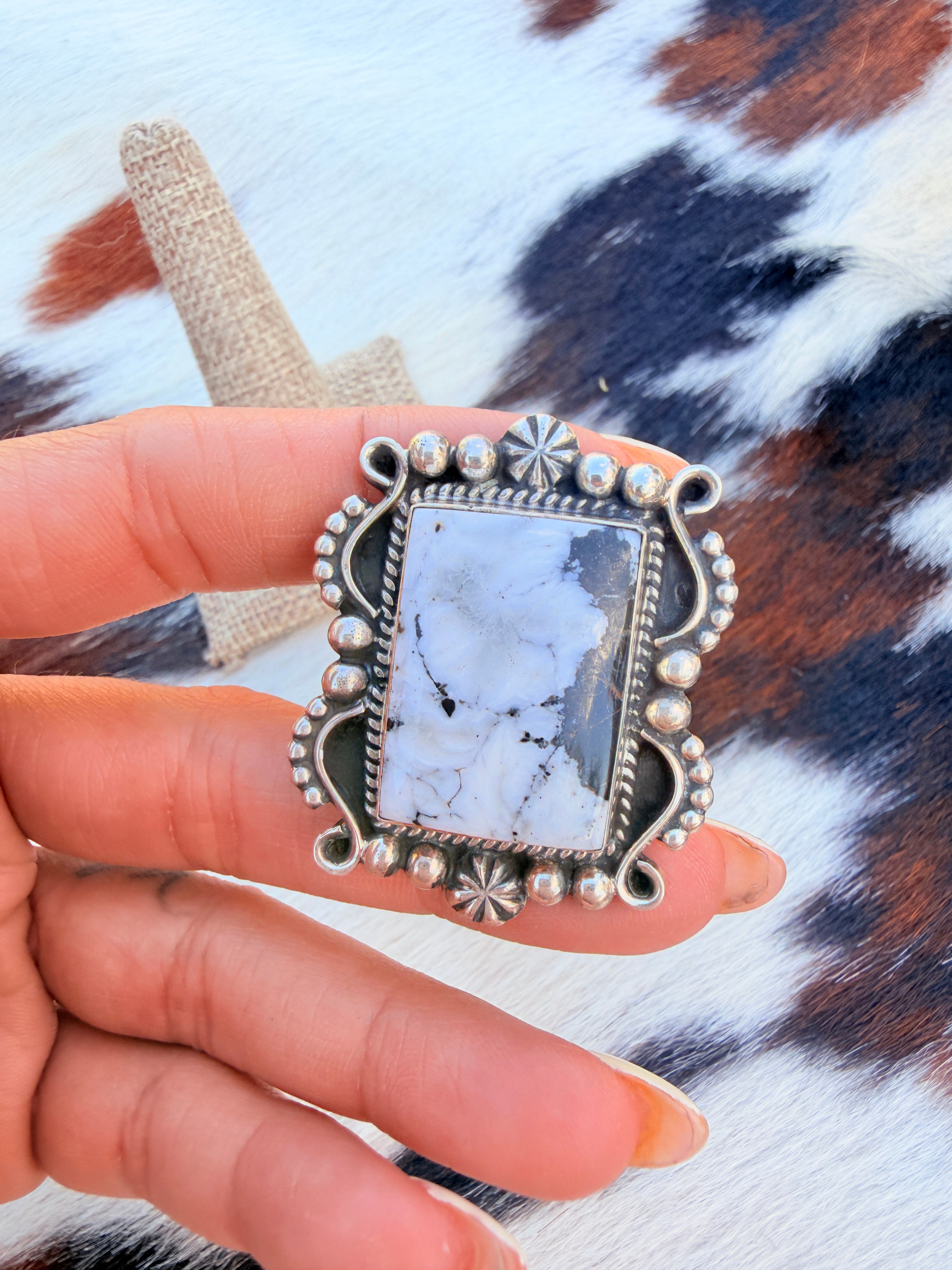 Handcrafted White Buffalo & Sterling Silver Ring Size 10