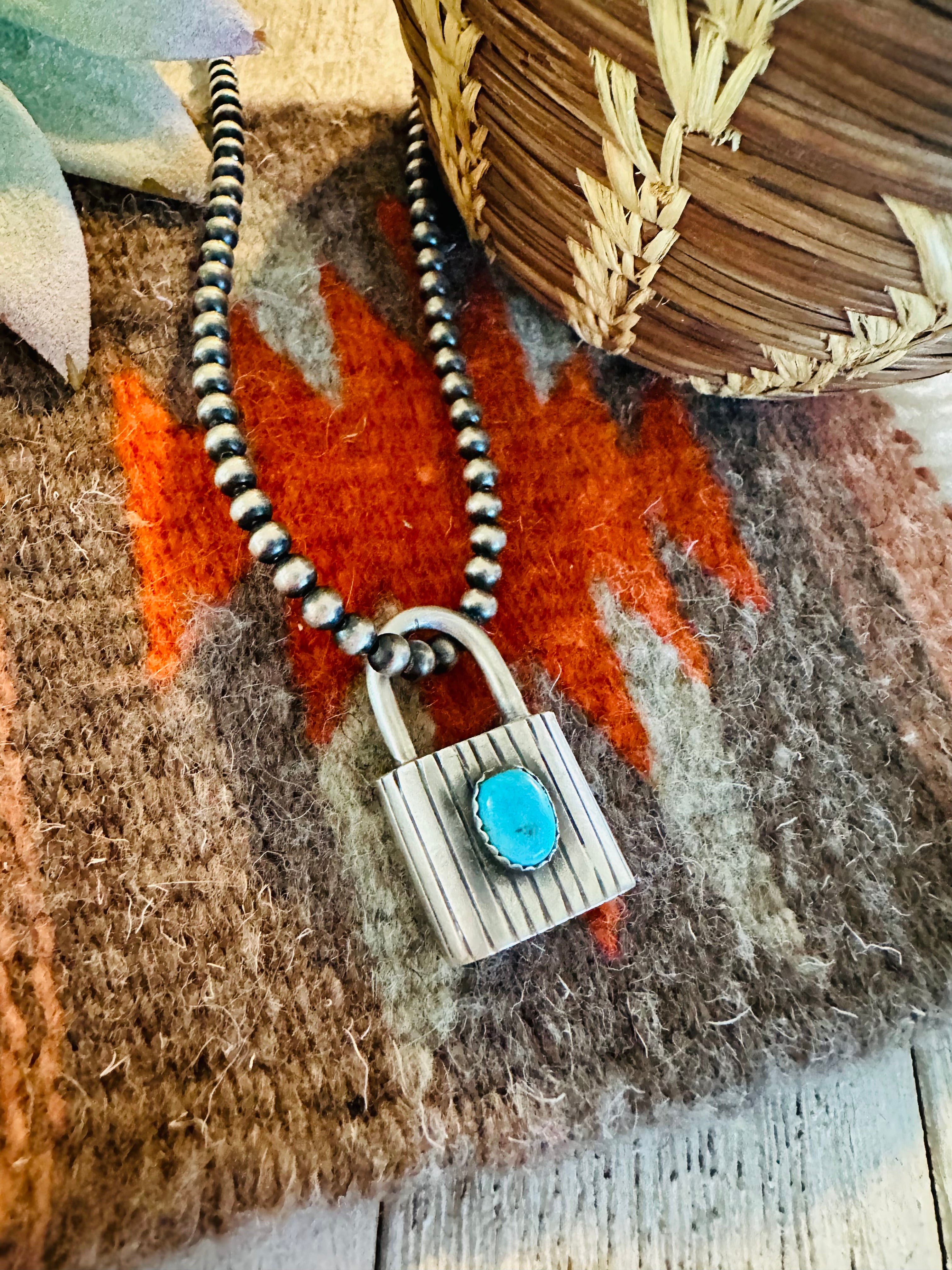 Navajo Turquoise & Sterling Silver Locket Pendant Signed