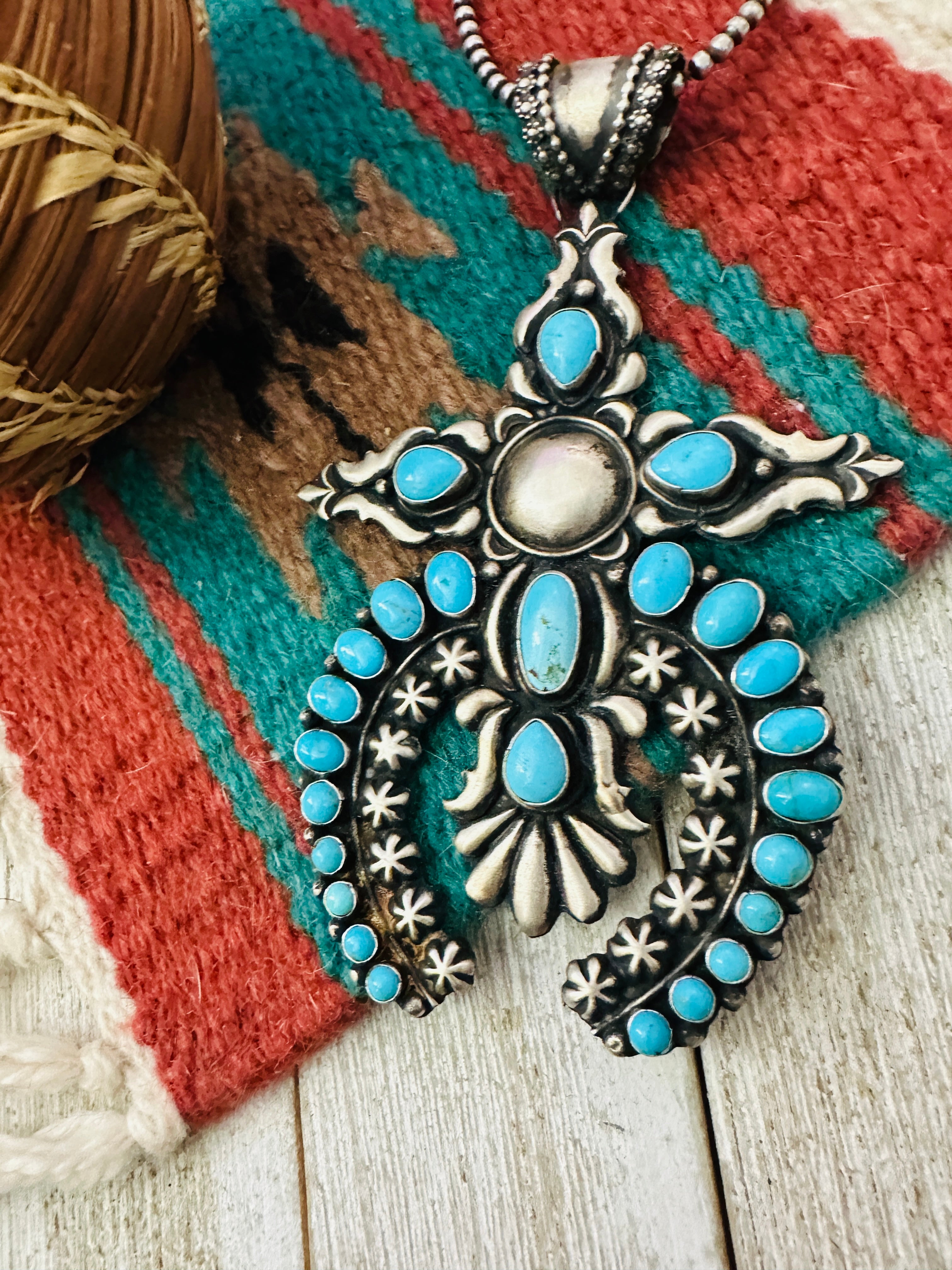 Handcrafted Sterling Silver & Turquoise Naja Pendant by Shawn Cayatineto