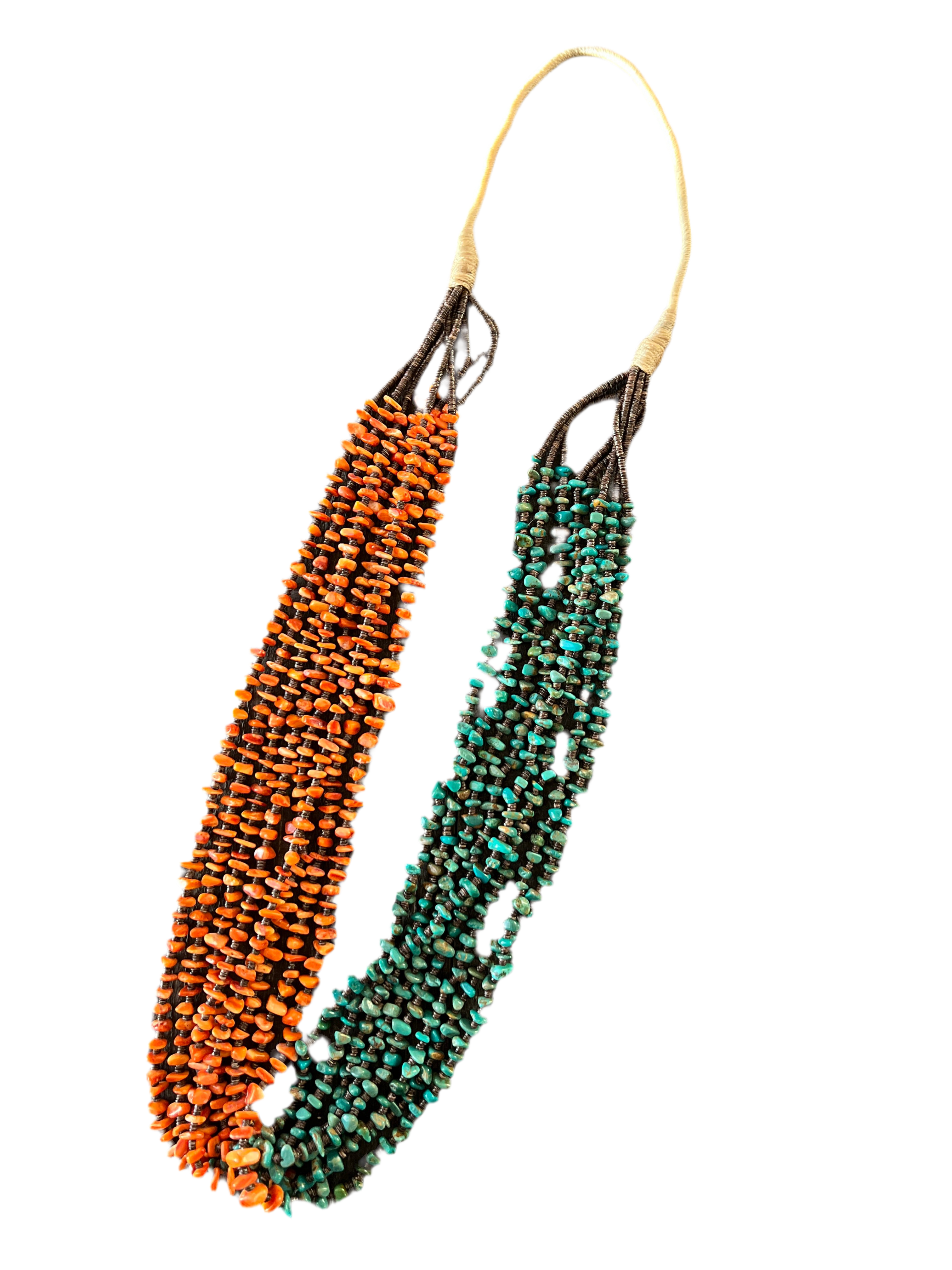 Handcrafted Eight Strand Spiny Oyster and Turquoise Beaded Squaw Wrap