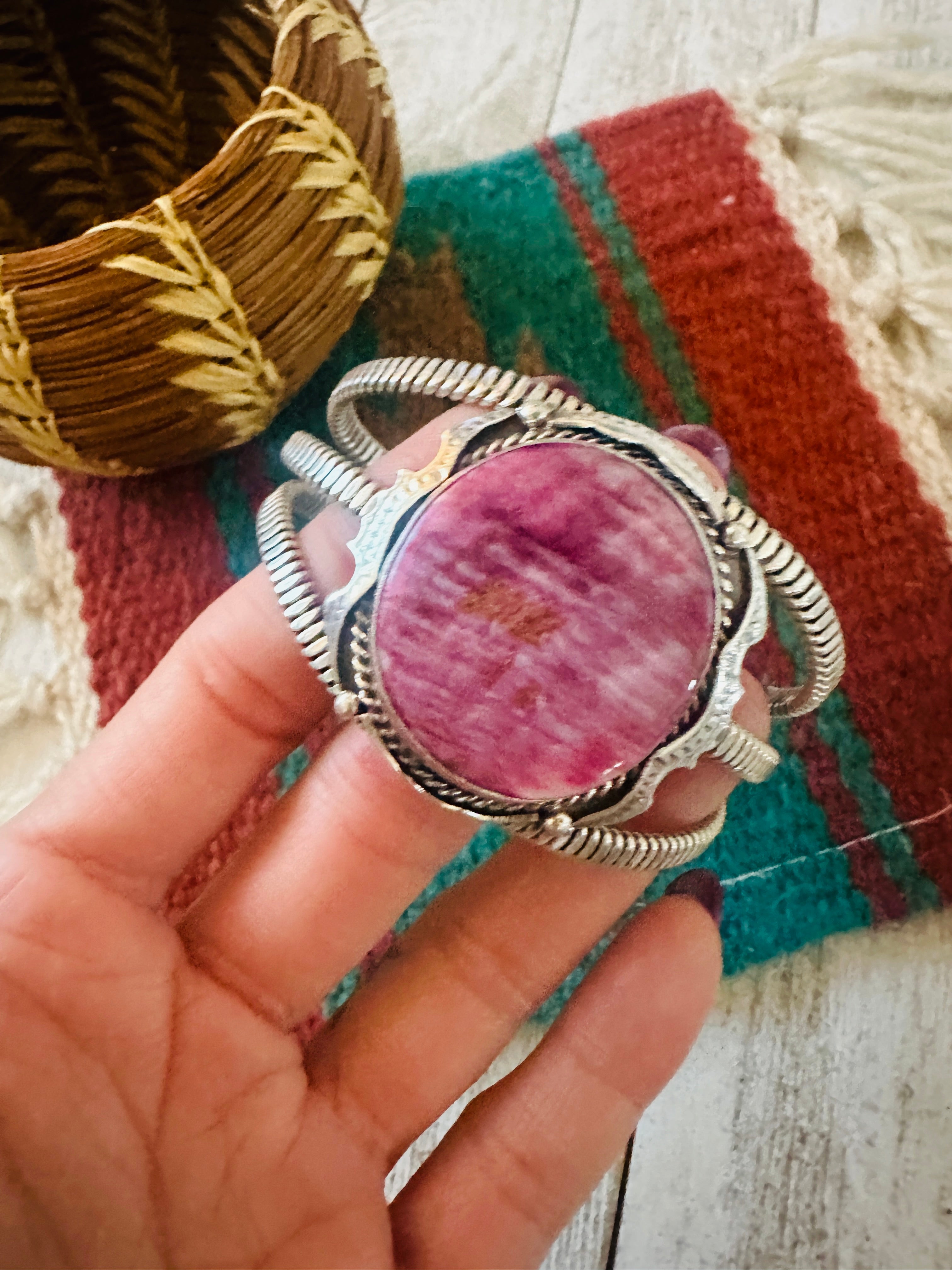 Navajo Sterling Silver & Purple Spiny Cuff Bracelet