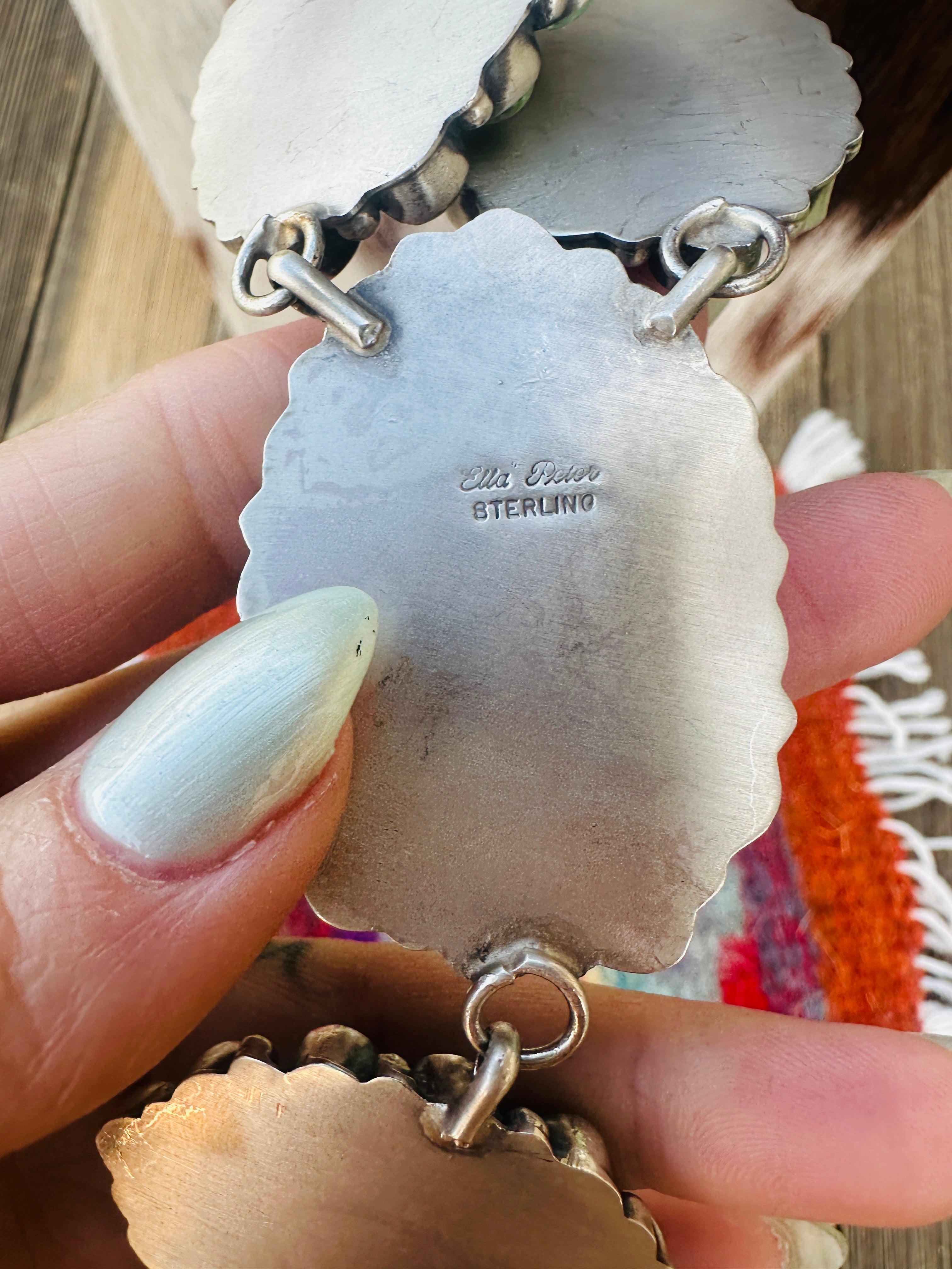 Handcrafted Sonoran Mountain Turquoise, Spiny & Sterling Silver Necklace by Ella Peter