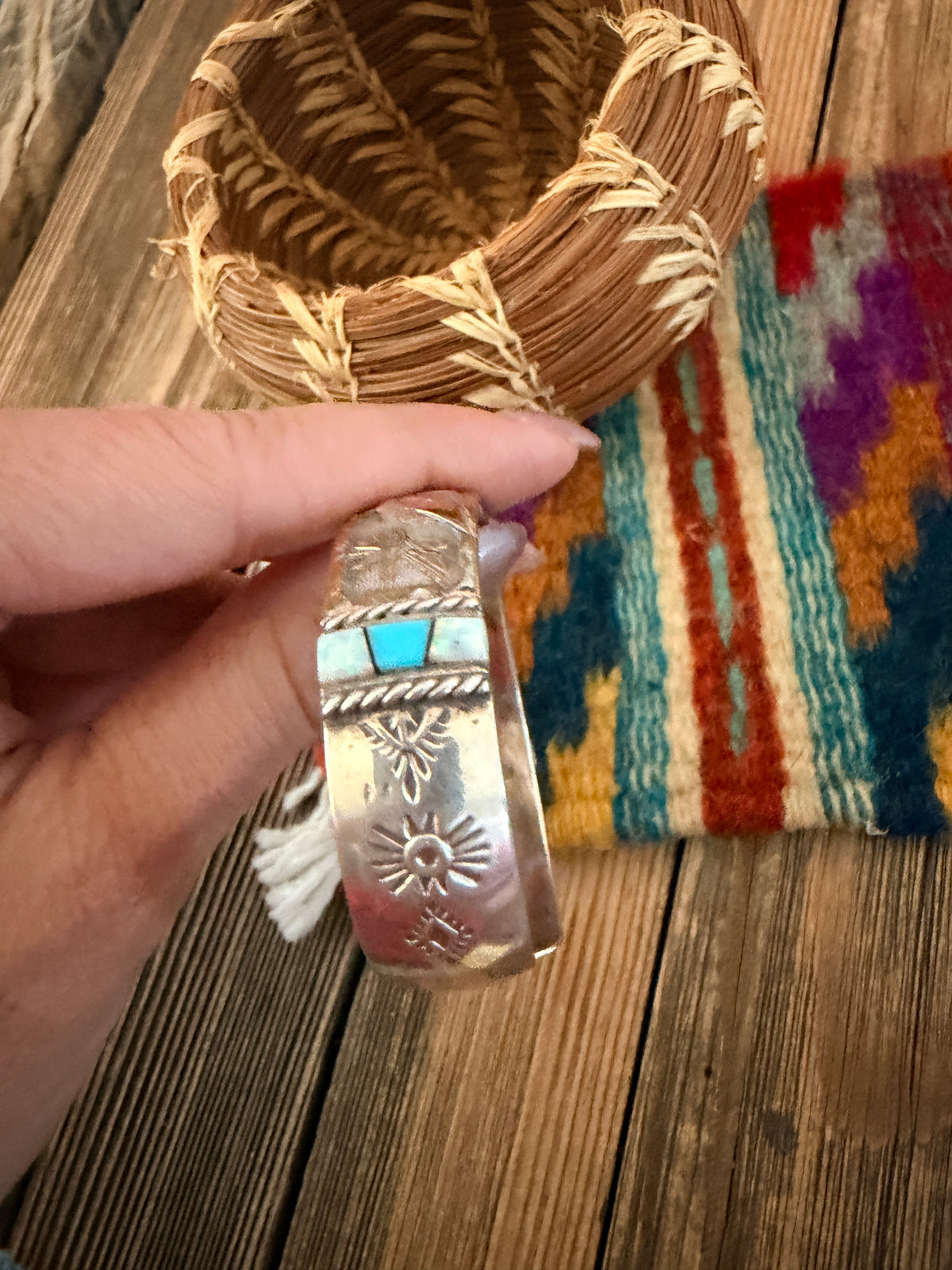 Handcrafted Old Pawn Gold Plated Sterling Silver, Opal & Turquoise Class of 99 Cuff Bracelet