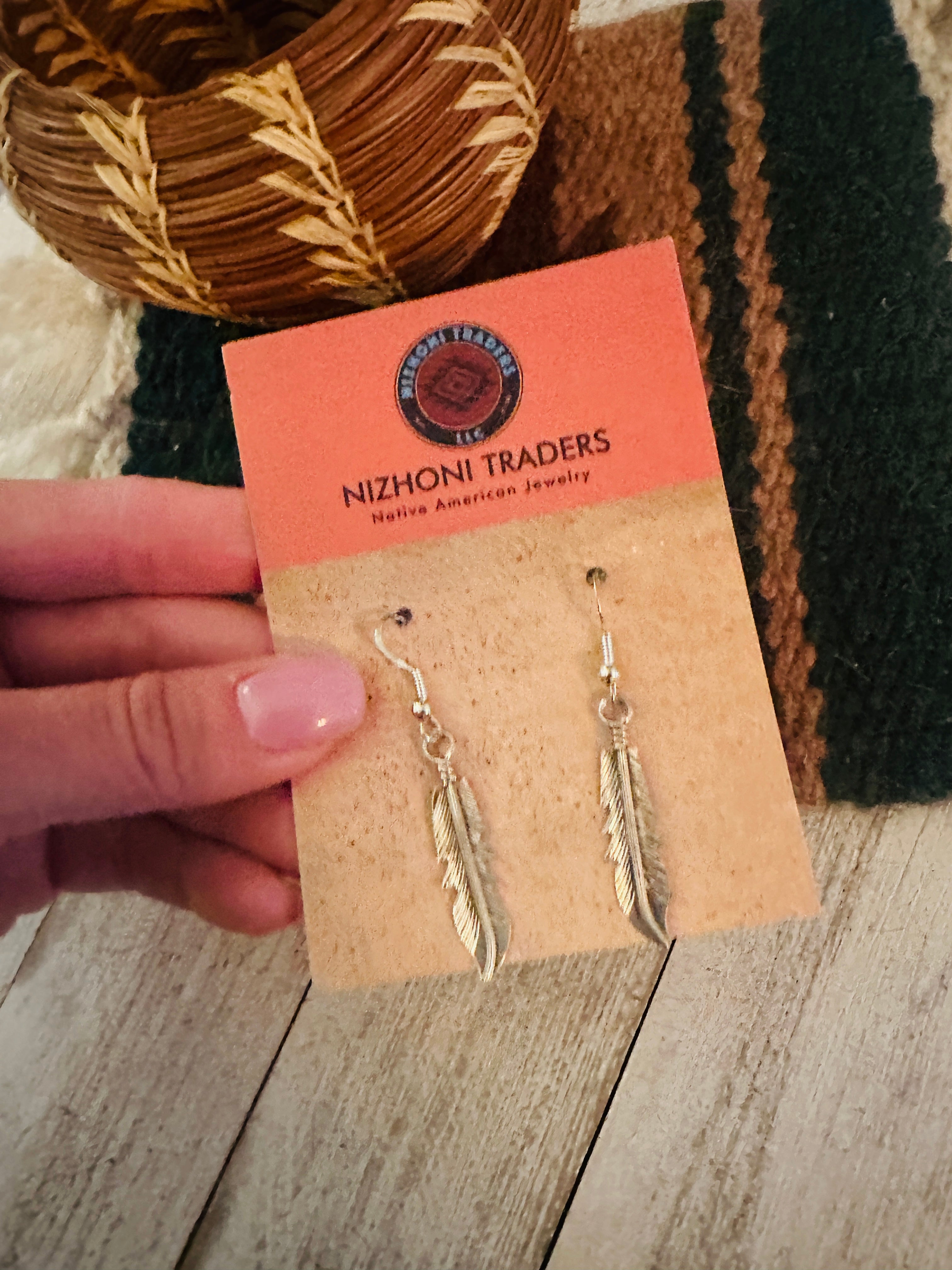 Navajo Sterling Silver Feather Dangle Earrings