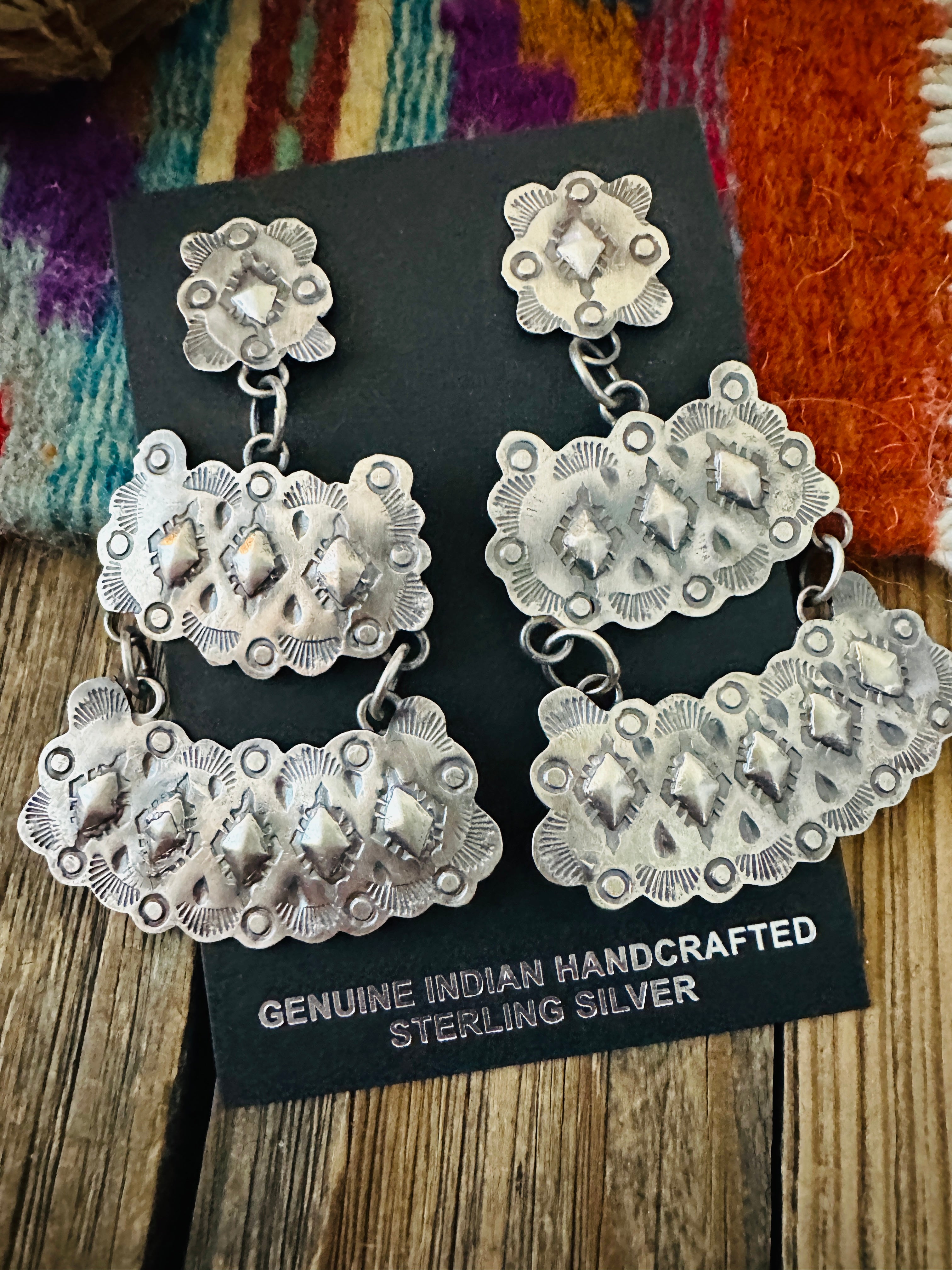 Handcrafted Sterling Silver Concho Dangle Earrings