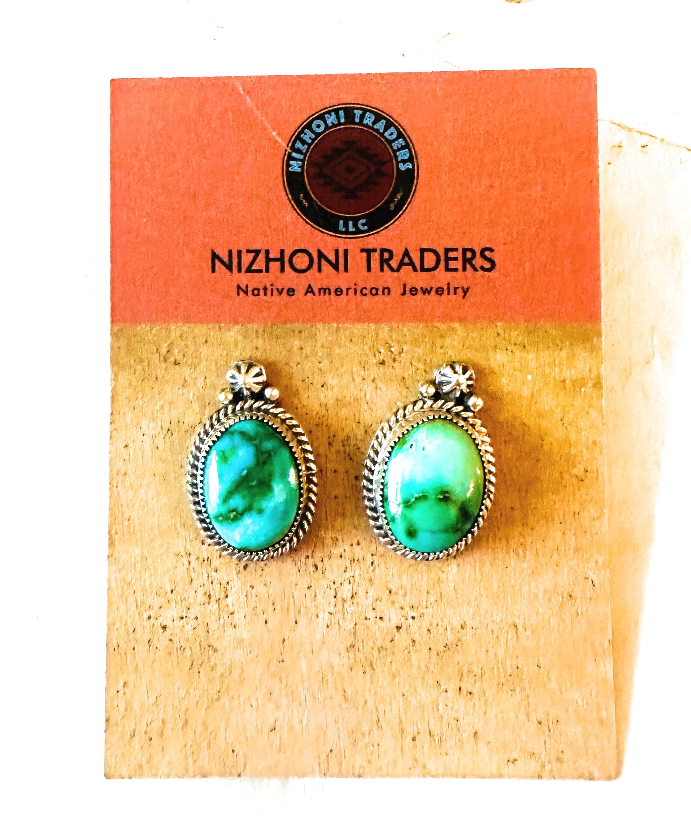 Navajo Sonoran Mountain Turquoise And Sterling Silver Post Earrings