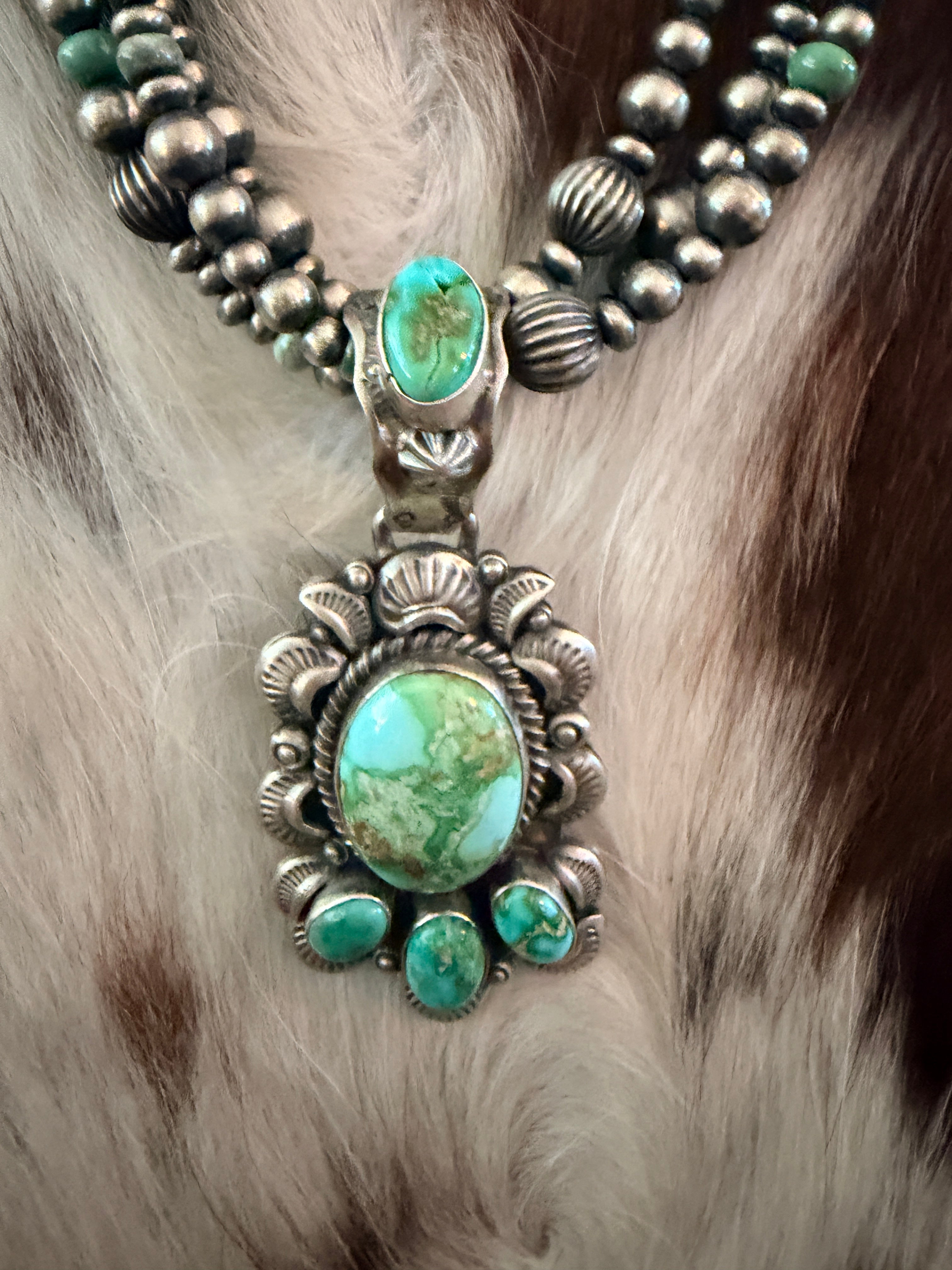 Handcrafted Sonoran Mountain Turquoise & Sterling Silver Beaded Necklace by Gilbert Tom
