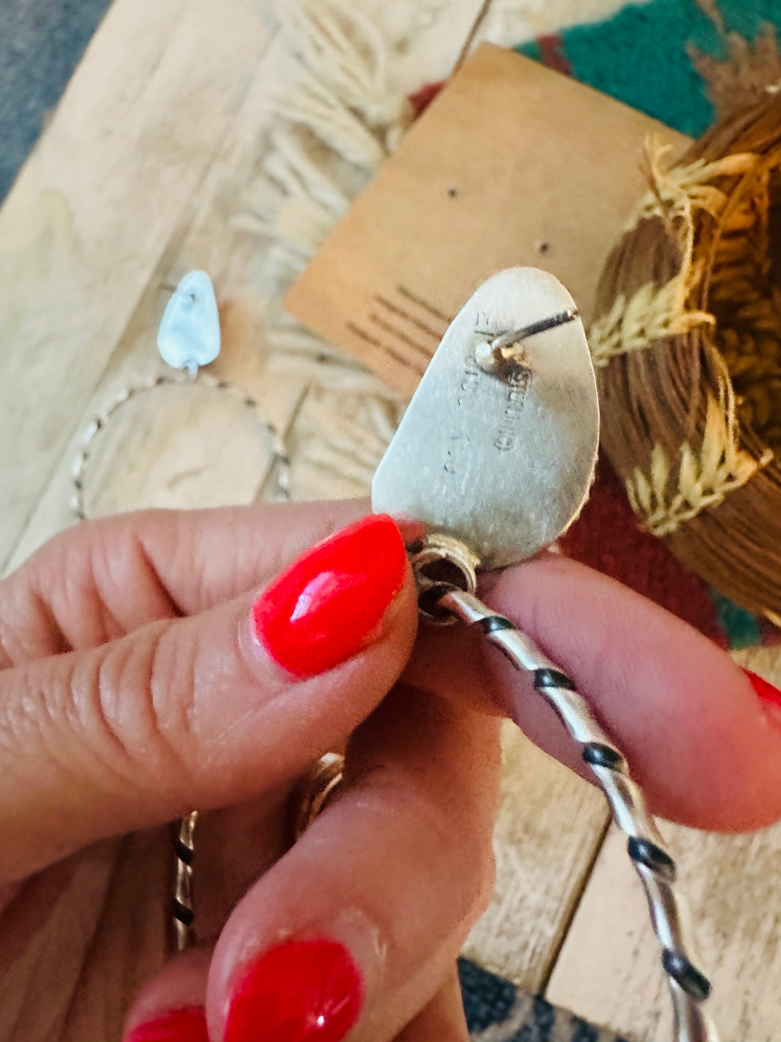 Navajo Orange Spiny and Sterling Silver Dangle Hoop Earrings