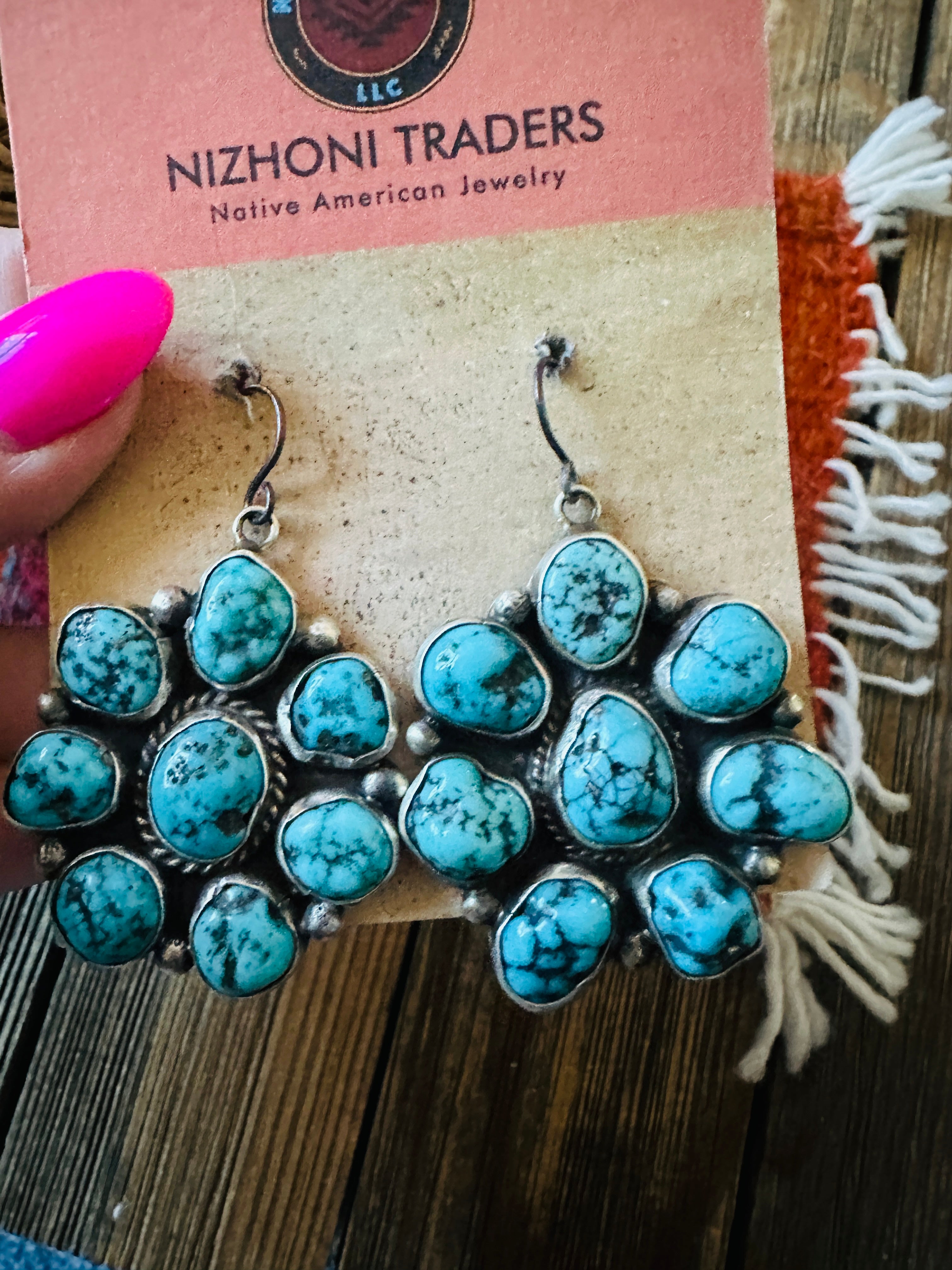 Handcrafted Kingman Web Turquoise & Sterling Silver Dangle Earrings by Eleanor Largo