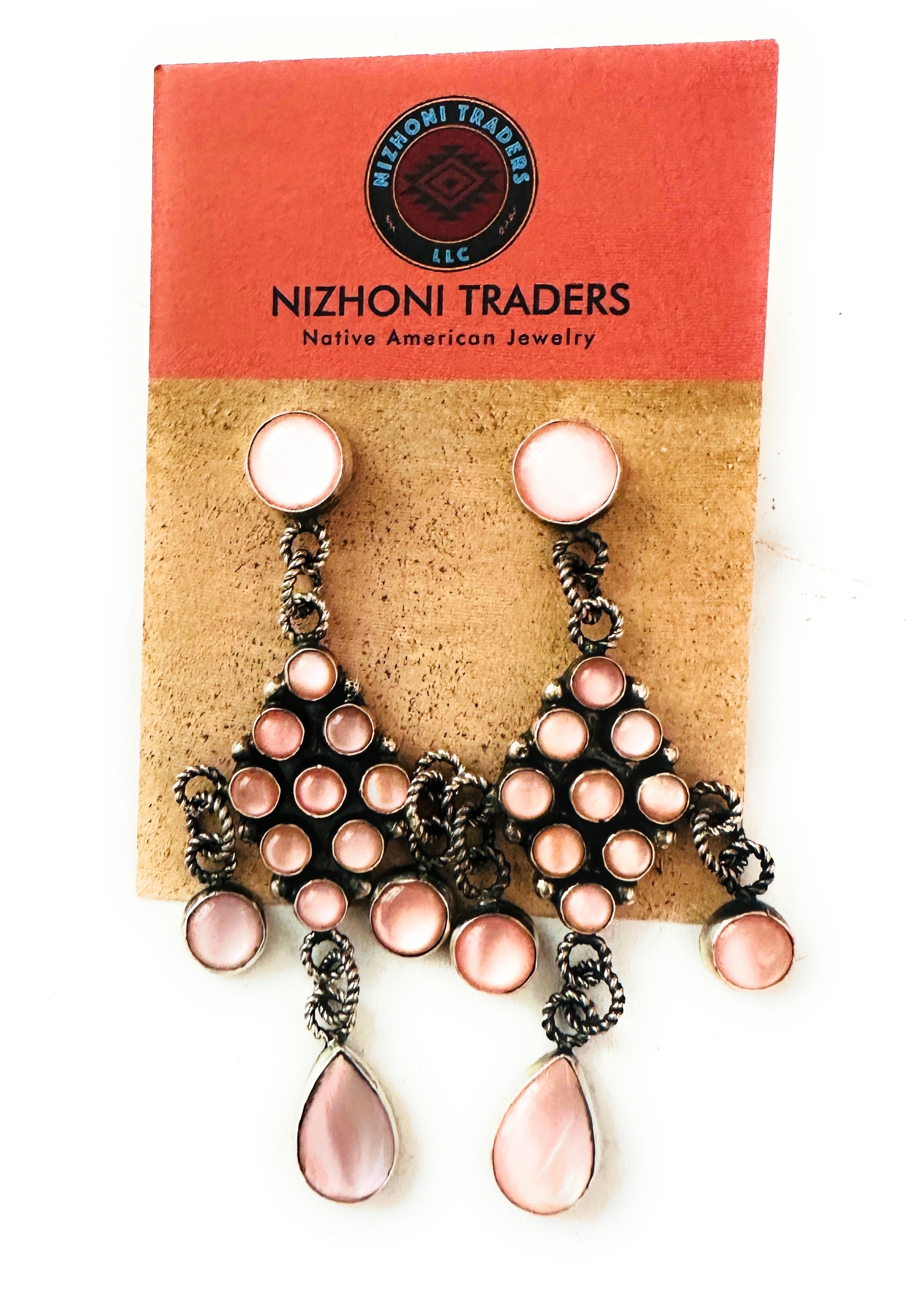 Navajo Pink Mother of Pearl & Sterling Silver Dangle Earrings