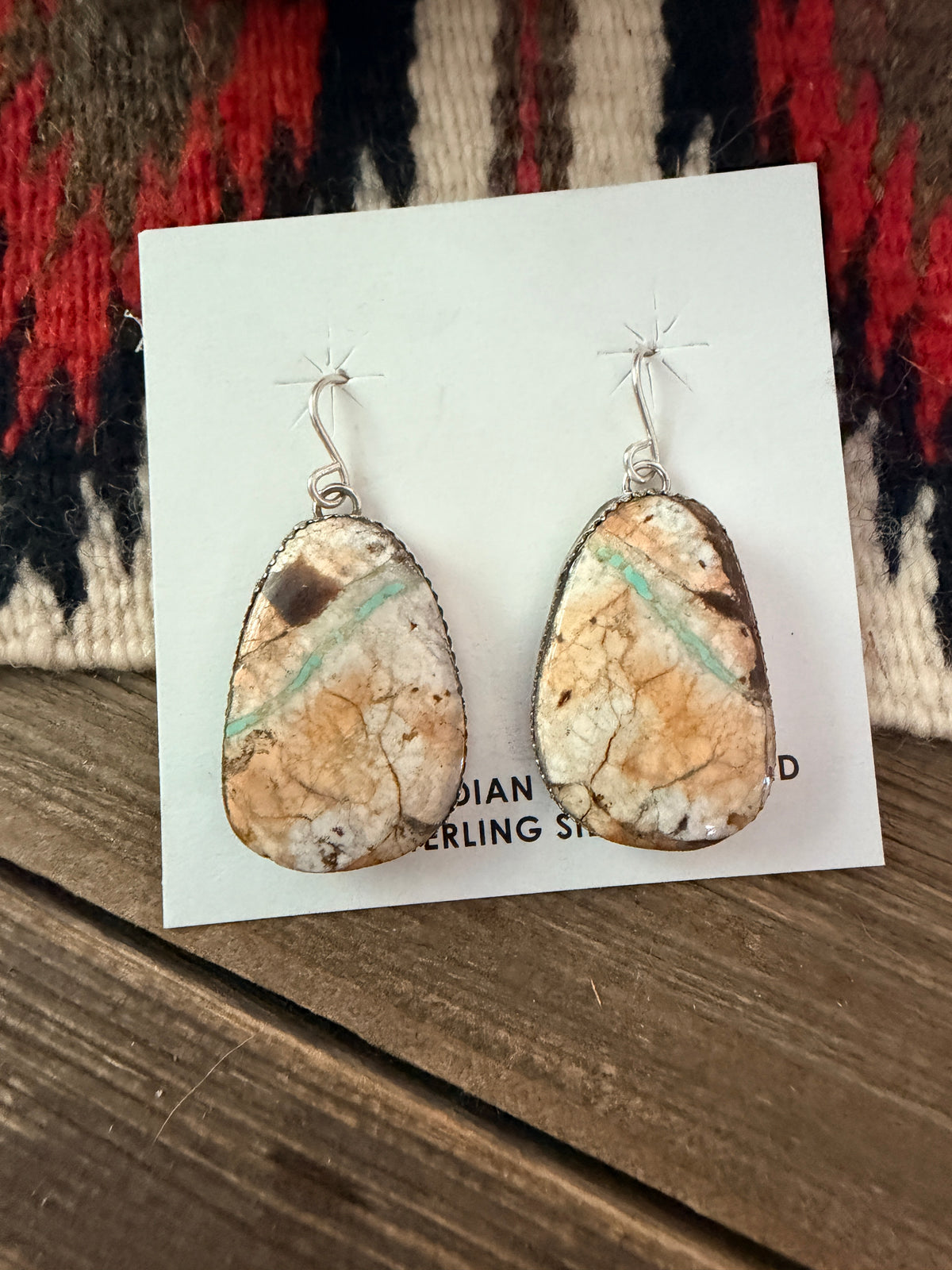 Handcrafted Ribbon Turquoise & Sterling Silver Dangle Earrings by Lorenzo Arviso Jr.