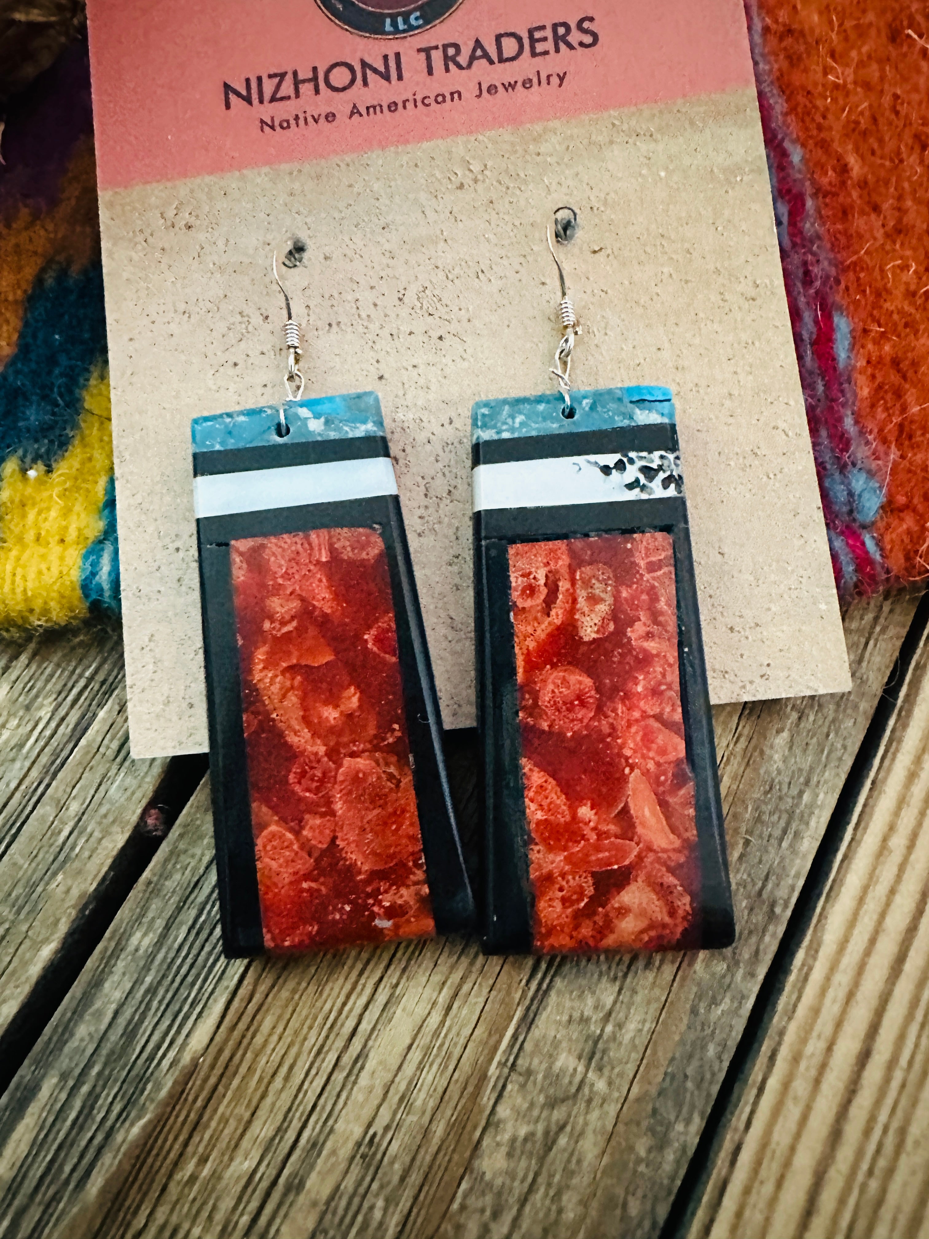 Handcrafted Multi Stone Inlay Slab Dangle Earrings