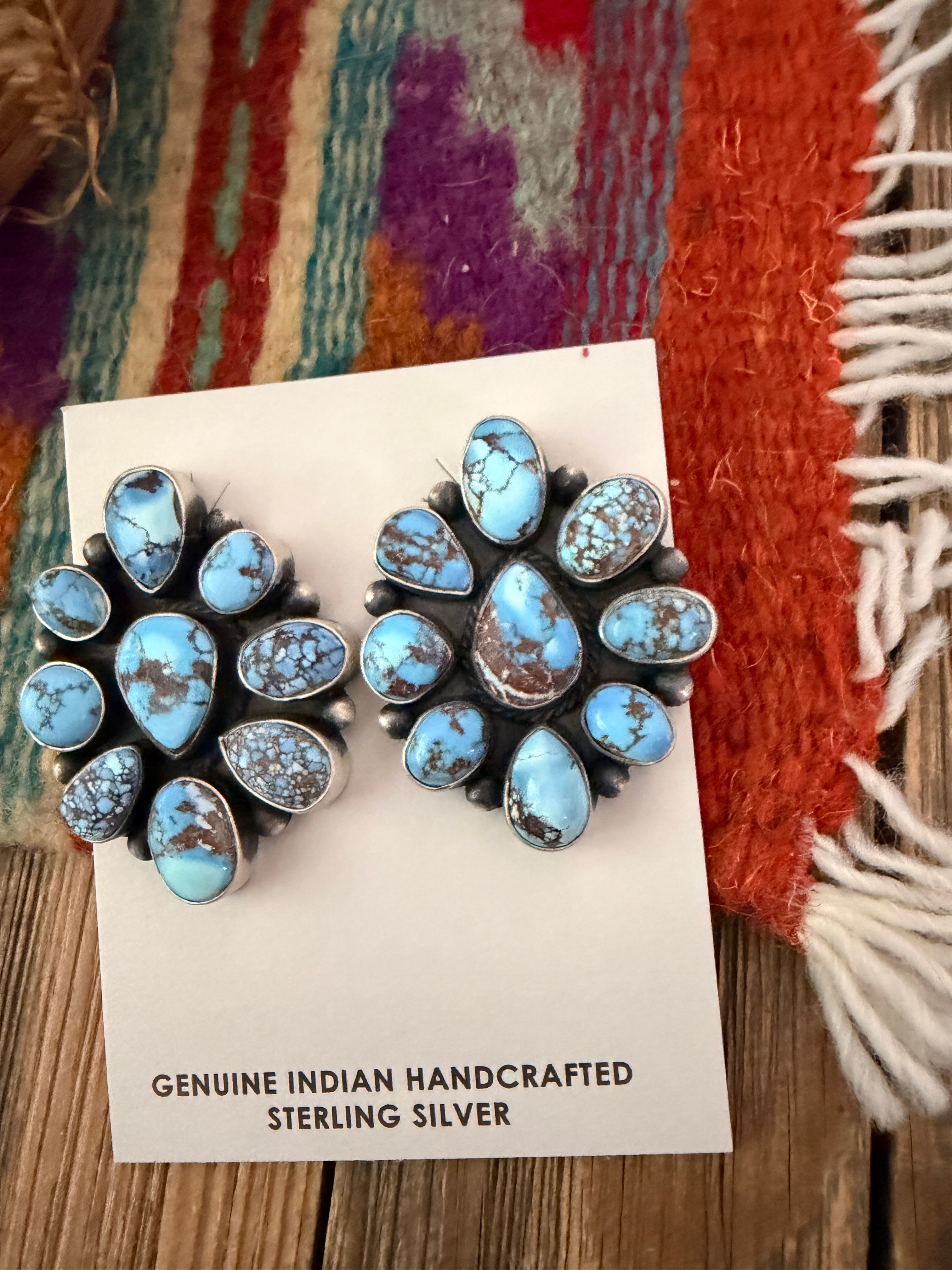 Handcrafted Golden Hills Turquoise & Sterling Silver Cluster Post Earrings