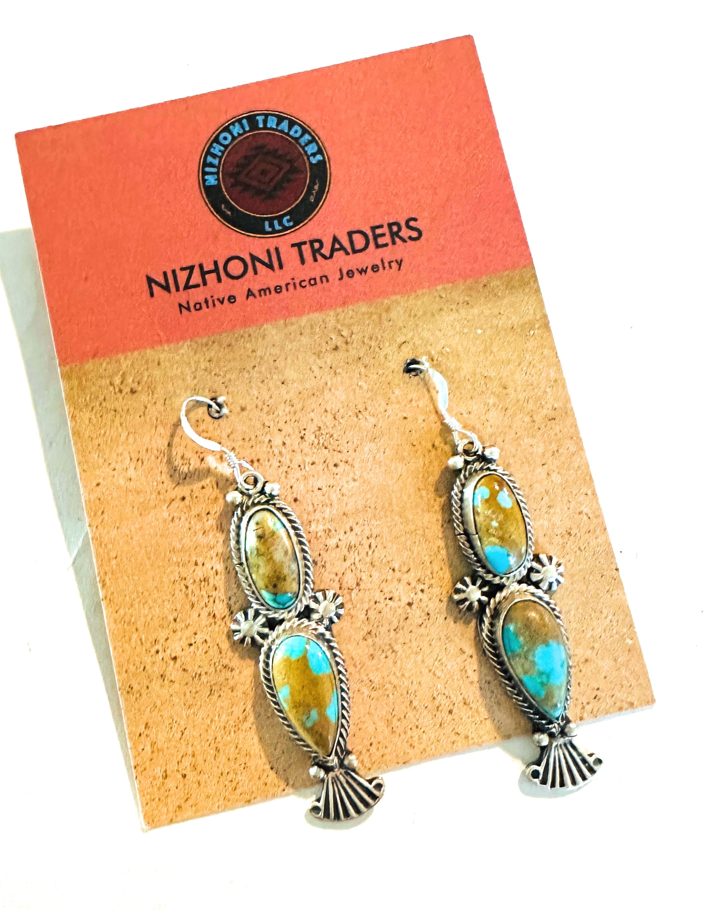 Navajo Number 8 Turquoise & Sterling Silver Dangle Earrings