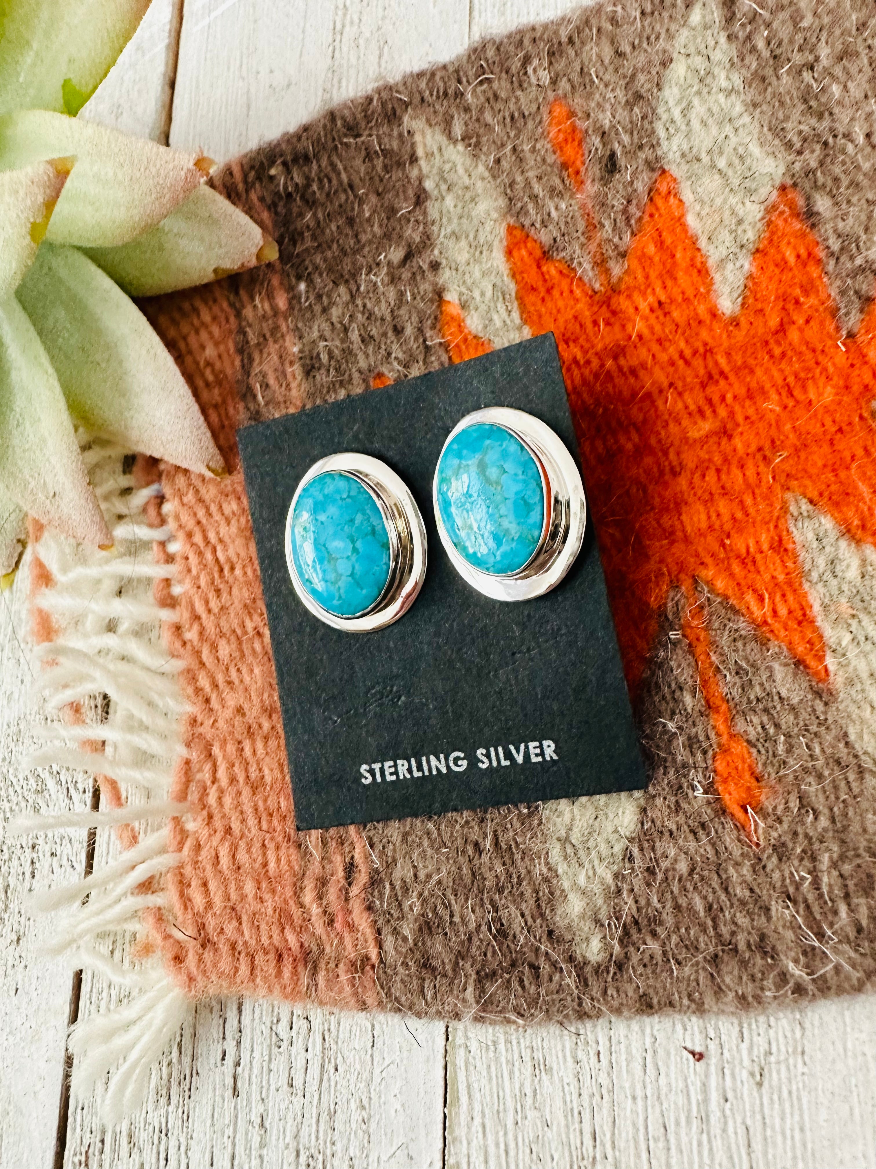 Navajo Turquoise and Sterling Silver Oval Post Earrings