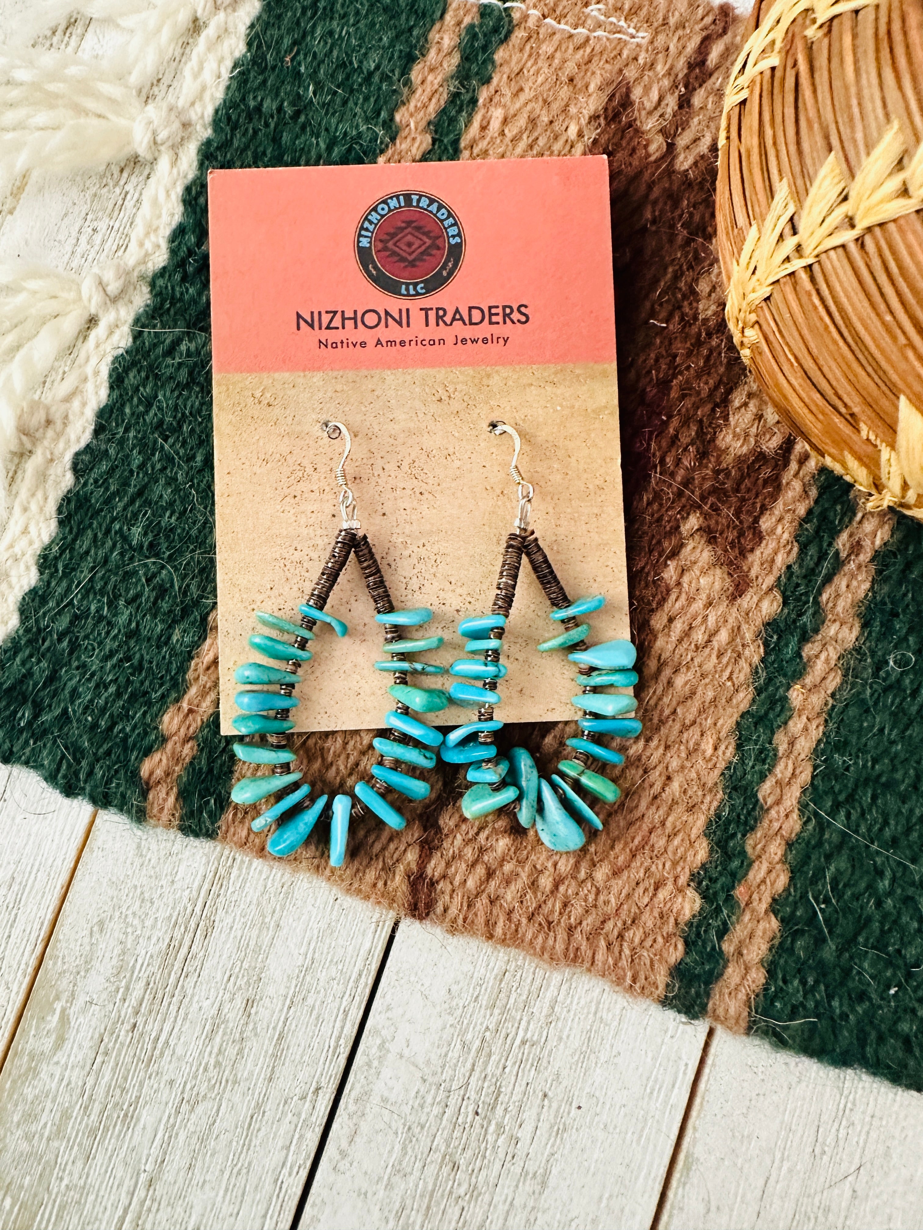 Navajo Turquoise & Heishi Beaded Hoop Earrings