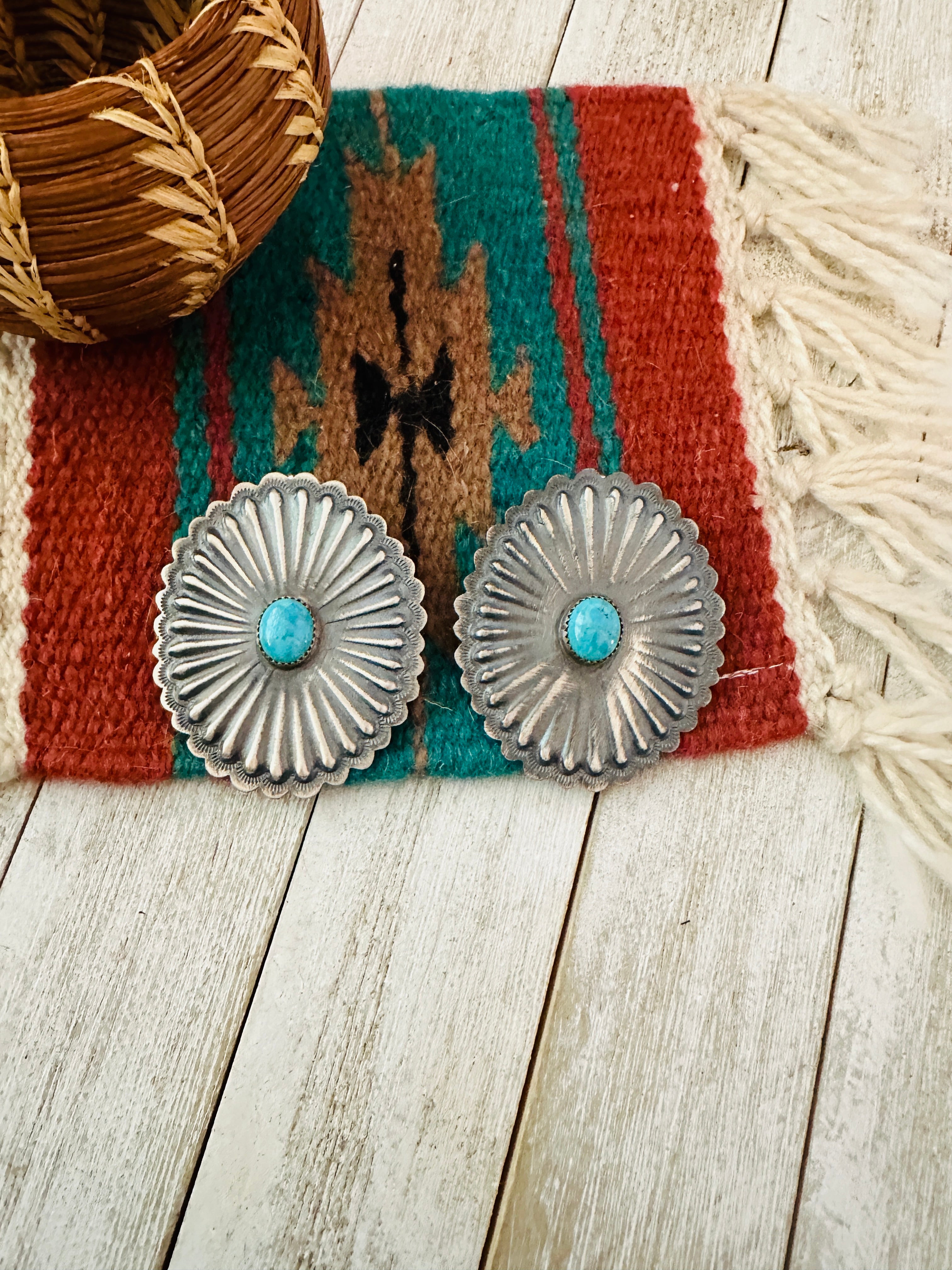 Handcrafted Sterling Silver & Turquoise Concho Post Earrings