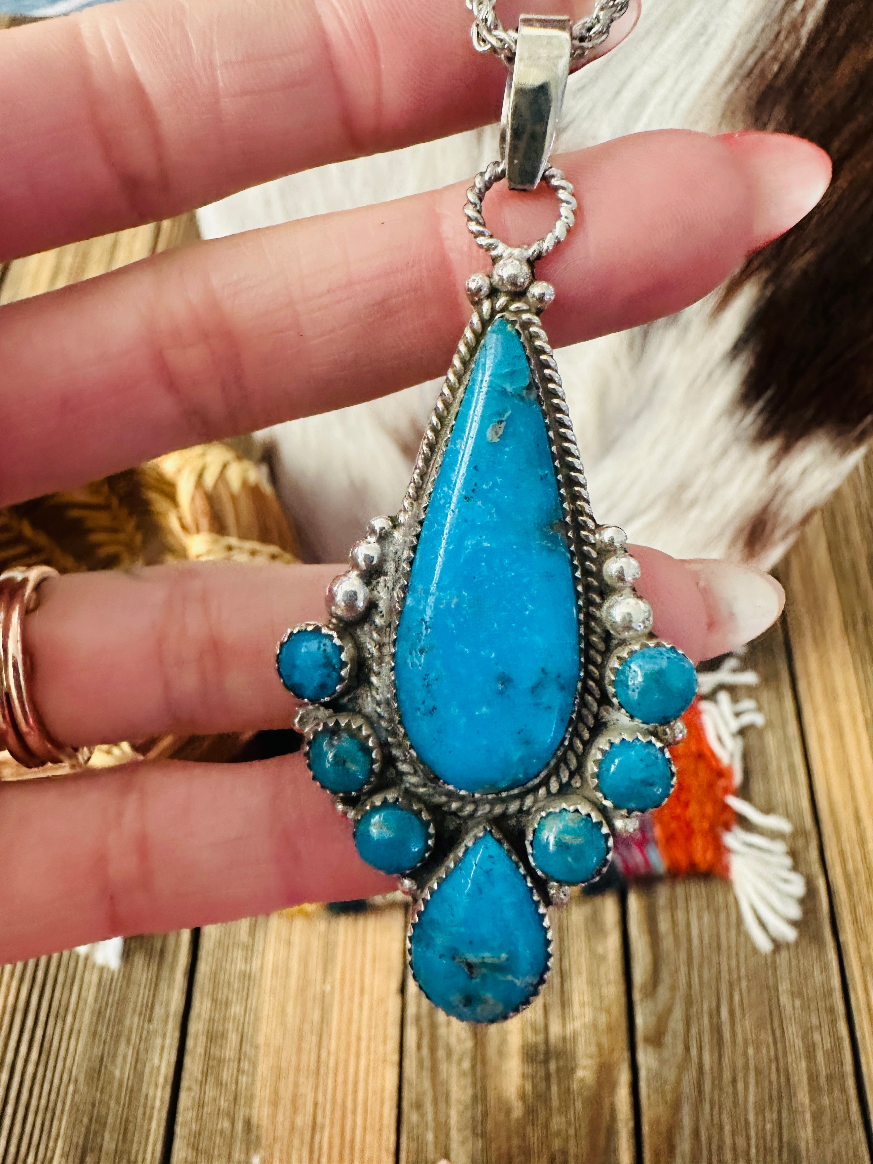 Old Pawn Handcrafted Sterling Silver and Turquoise Necklace