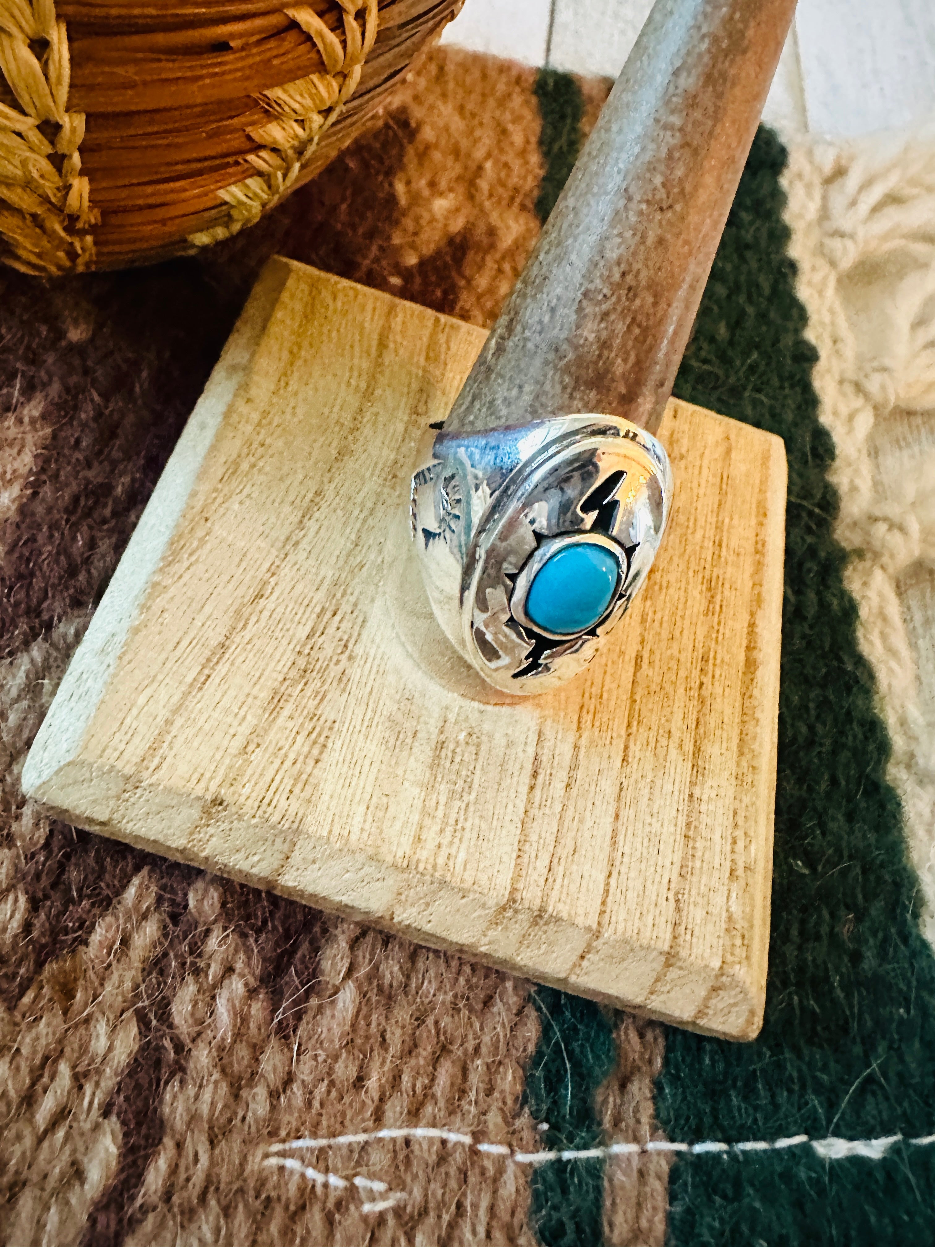 Navajo Sterling Silver & Turquoise Ring Size 10.5