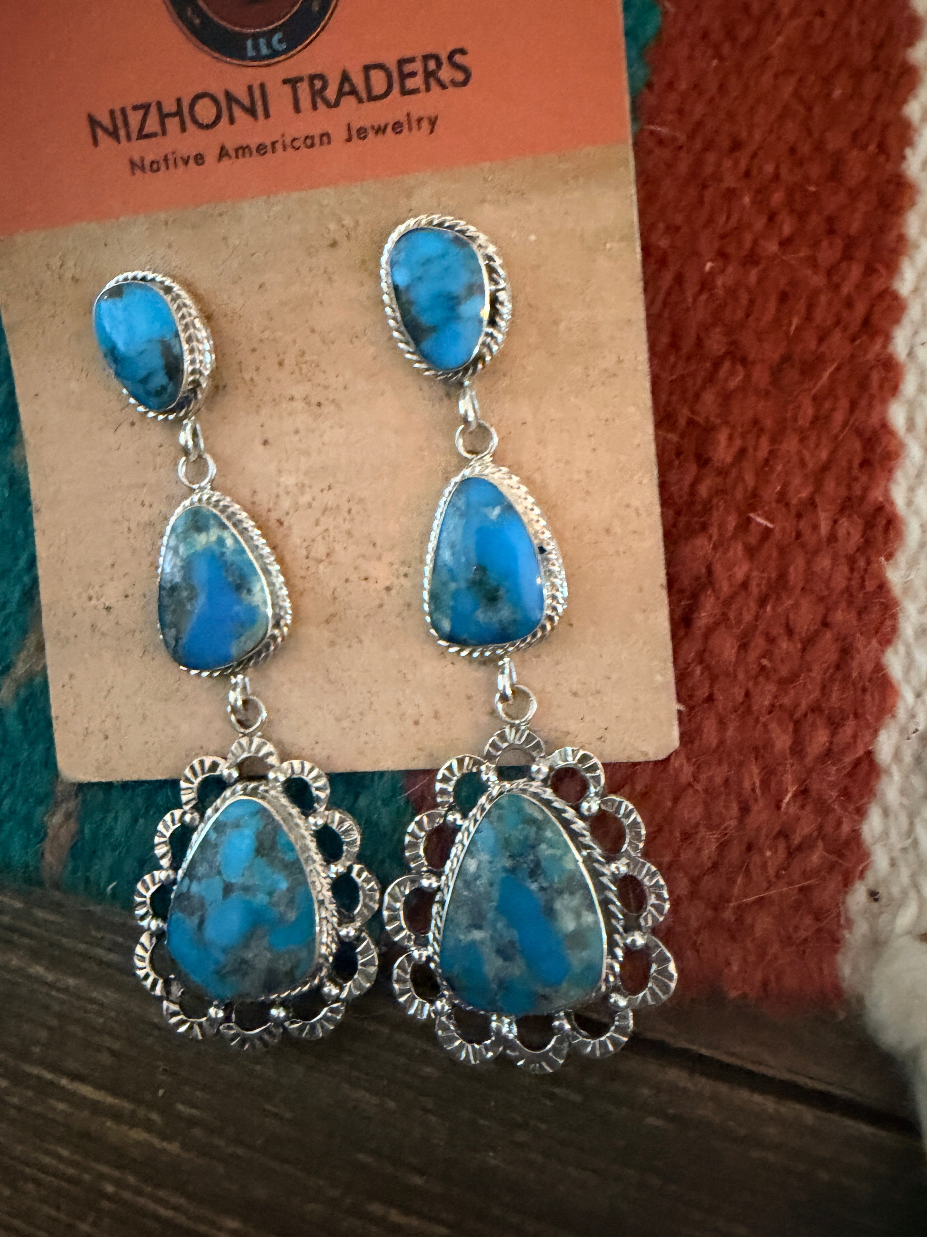 Handcrafted Turquoise & Sterling Silver Dangle Earrings