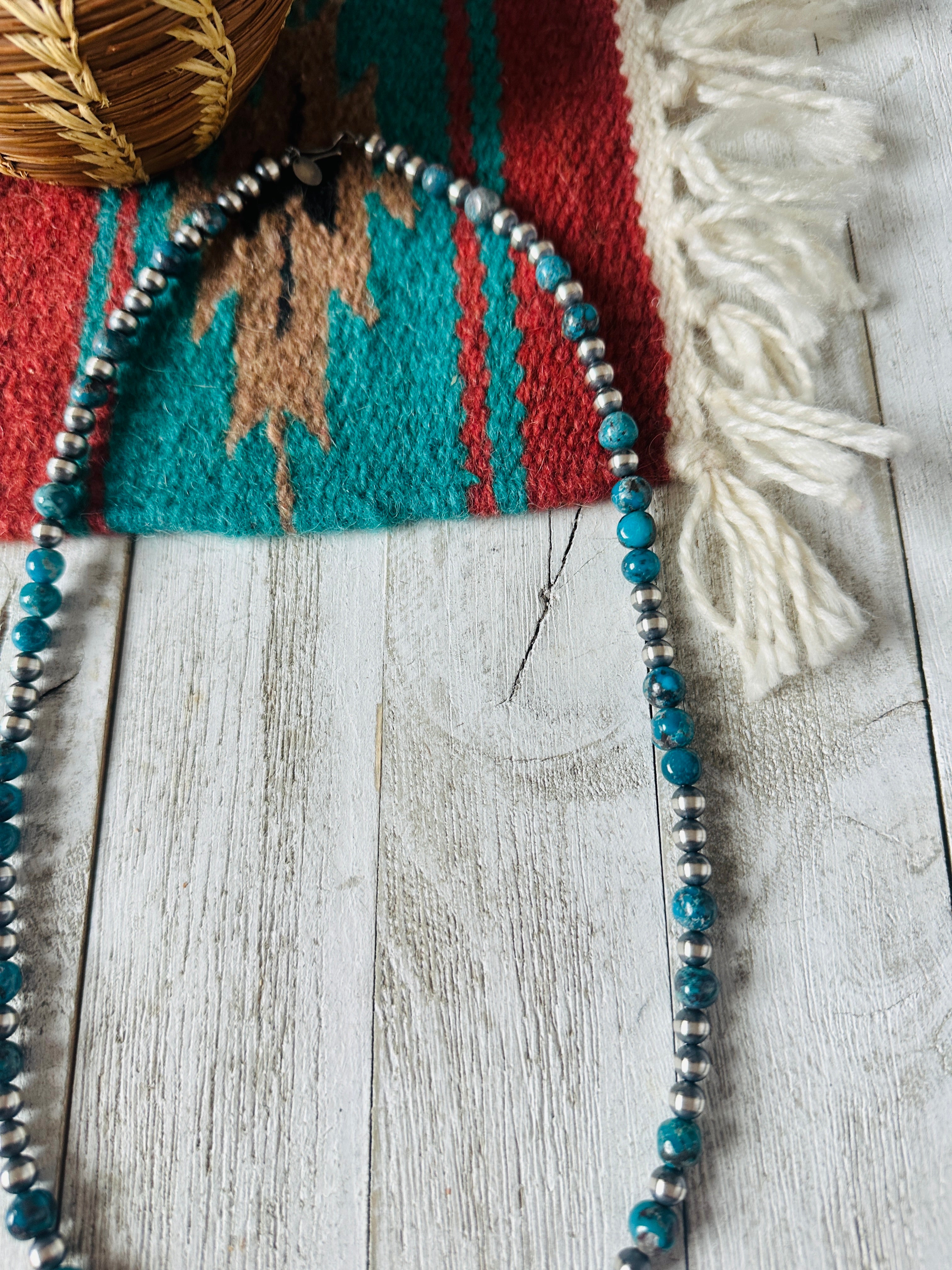 Navajo Turquoise & Sterling Silver Beaded Necklace