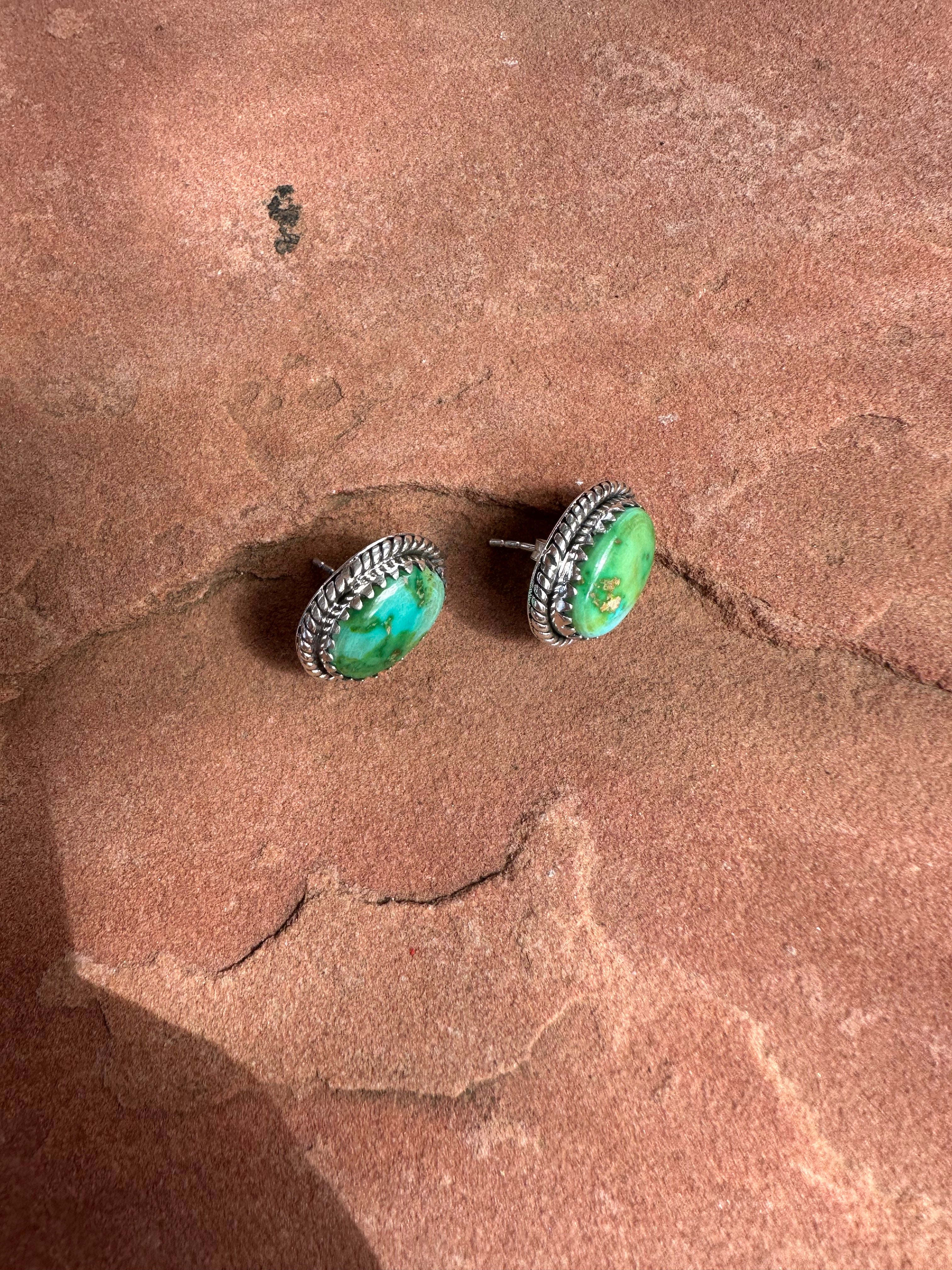 Handmade Sonoran Mountain Turquoise and Sterling Silver Post Earrings