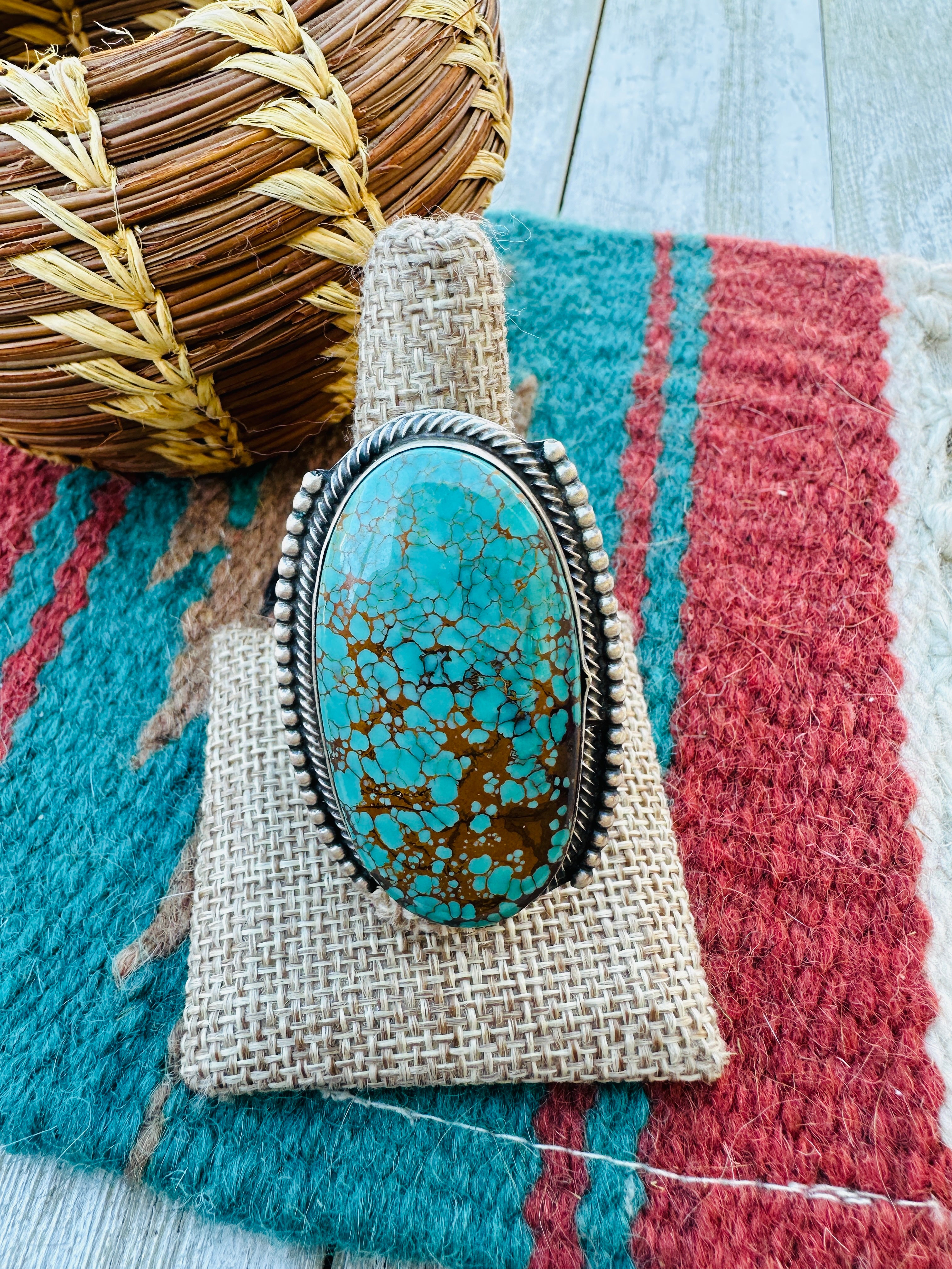 Handcrafted Royston Turquoise & Sterling Silver Adjustable Ring by Sheila Becenti