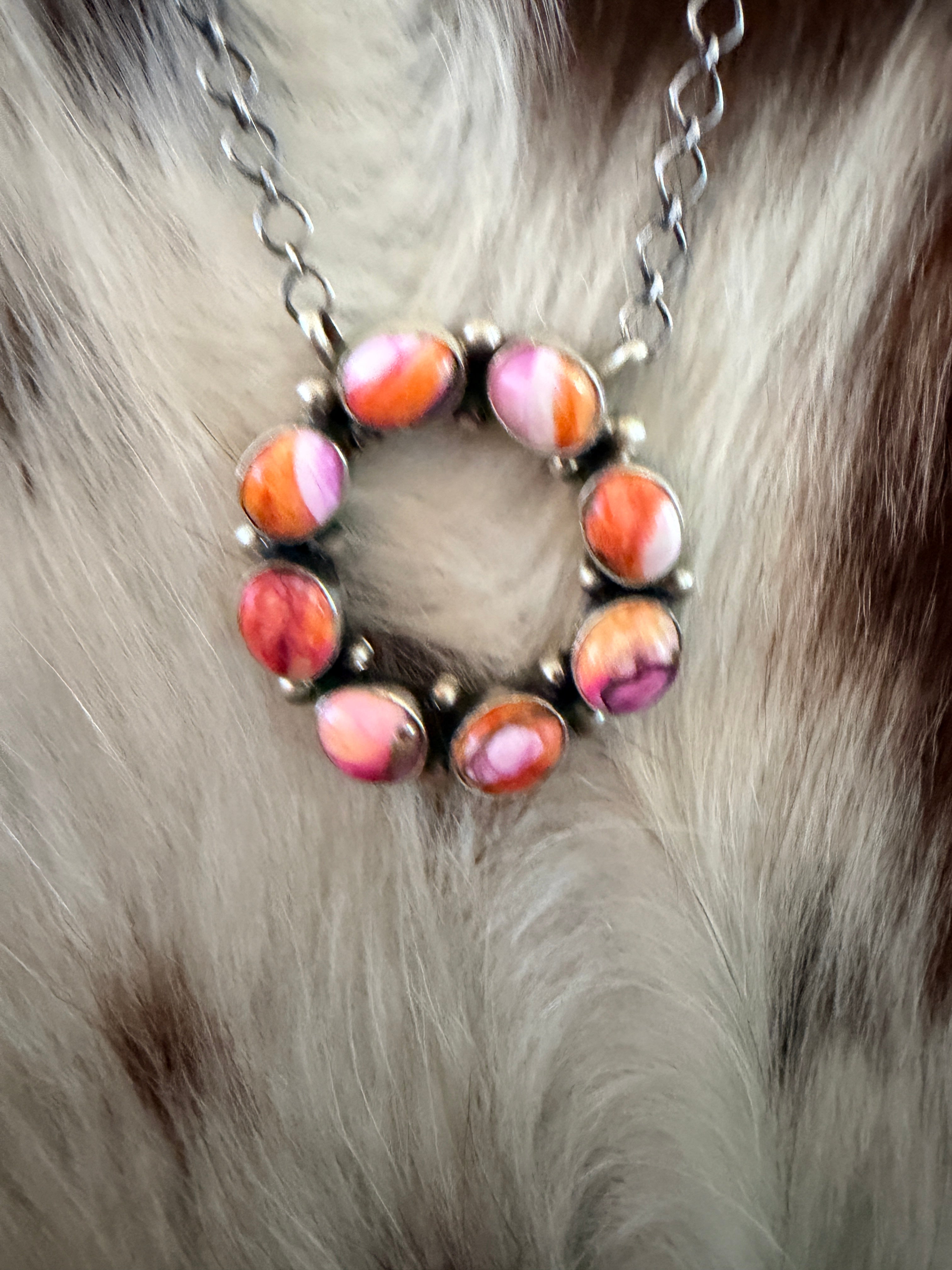 Handcrafted Pink Mojave & Sterling Silver Ring Necklace